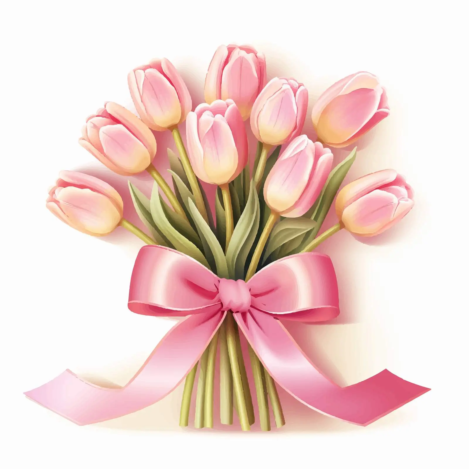 Yellow Tulip Bouquet with Pink Ribbon – free pink ribbon image from Dotvec