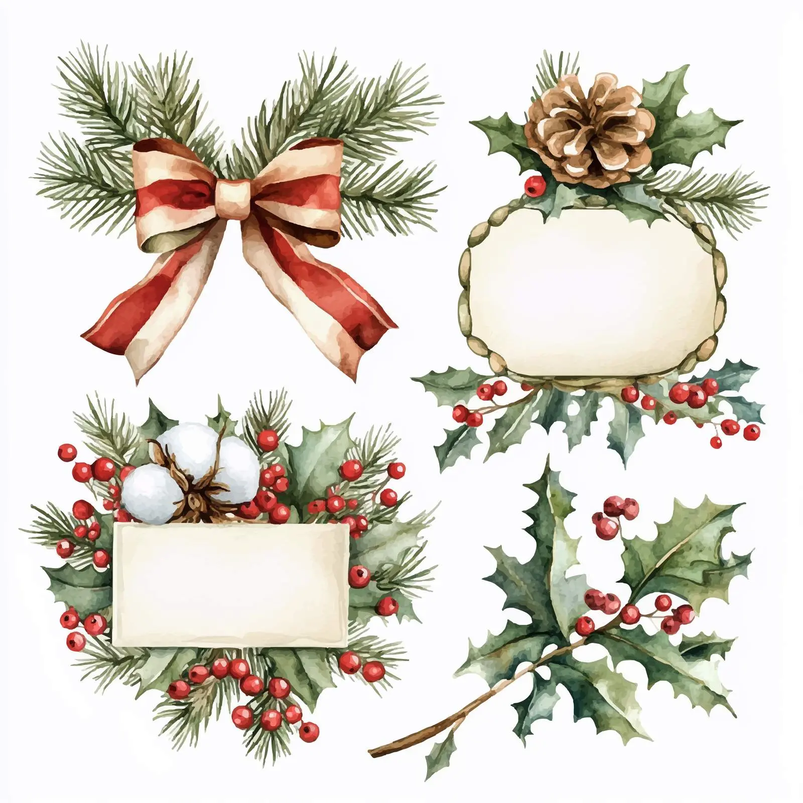 Watercolor Cotton Label with Berries and Leaves — free download from Dotvec