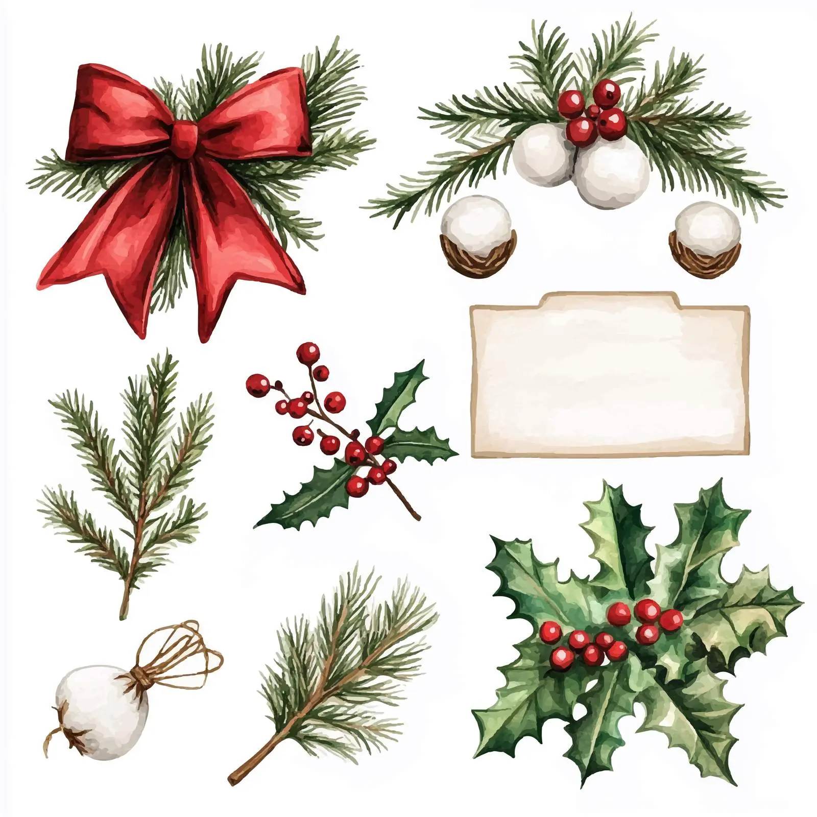 Watercolor Cotton Label with Berries and Leaves – free seasonal art image from Dotvec