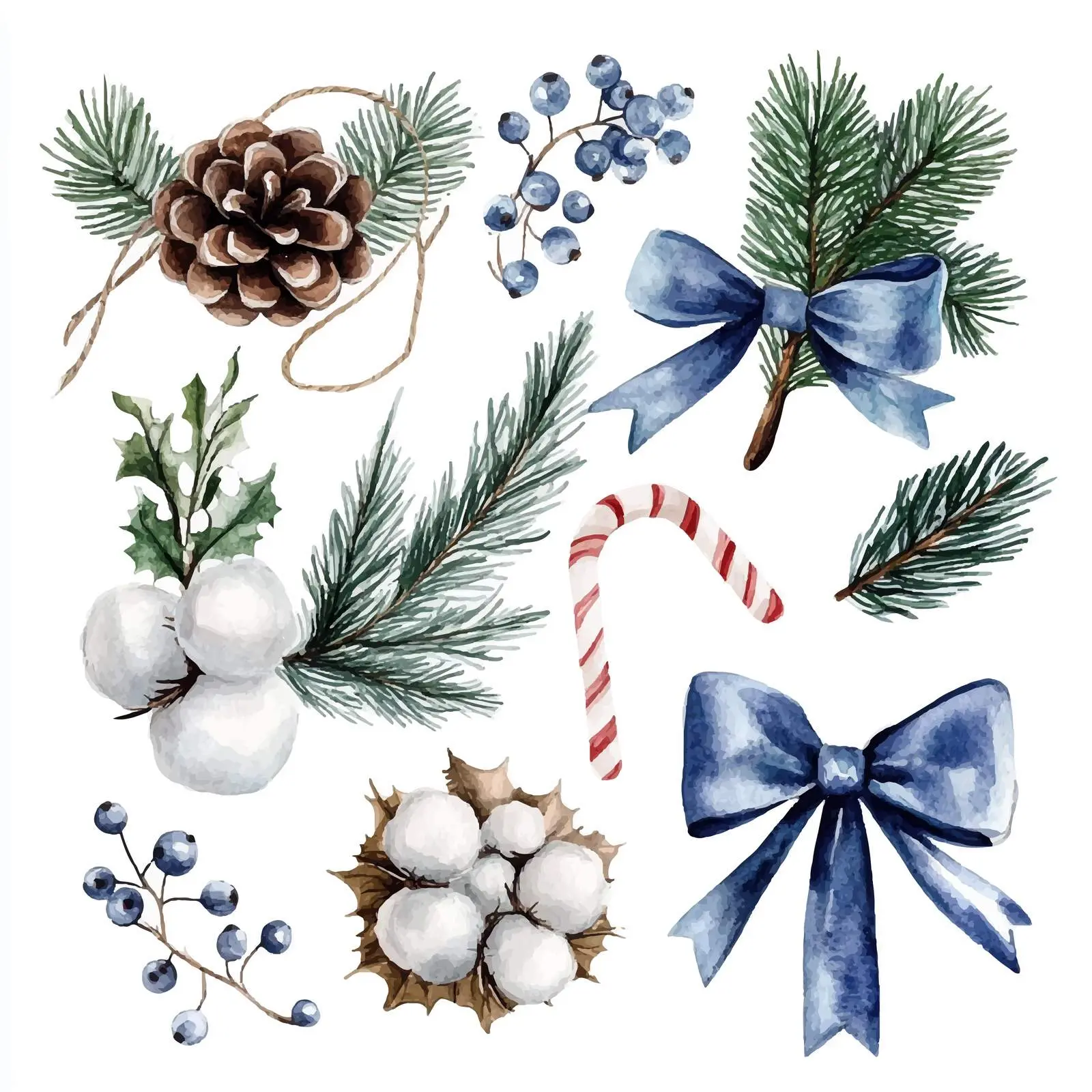 Watercolor Coniferous Branch with Berries and Leaves – free berries image from Dotvec