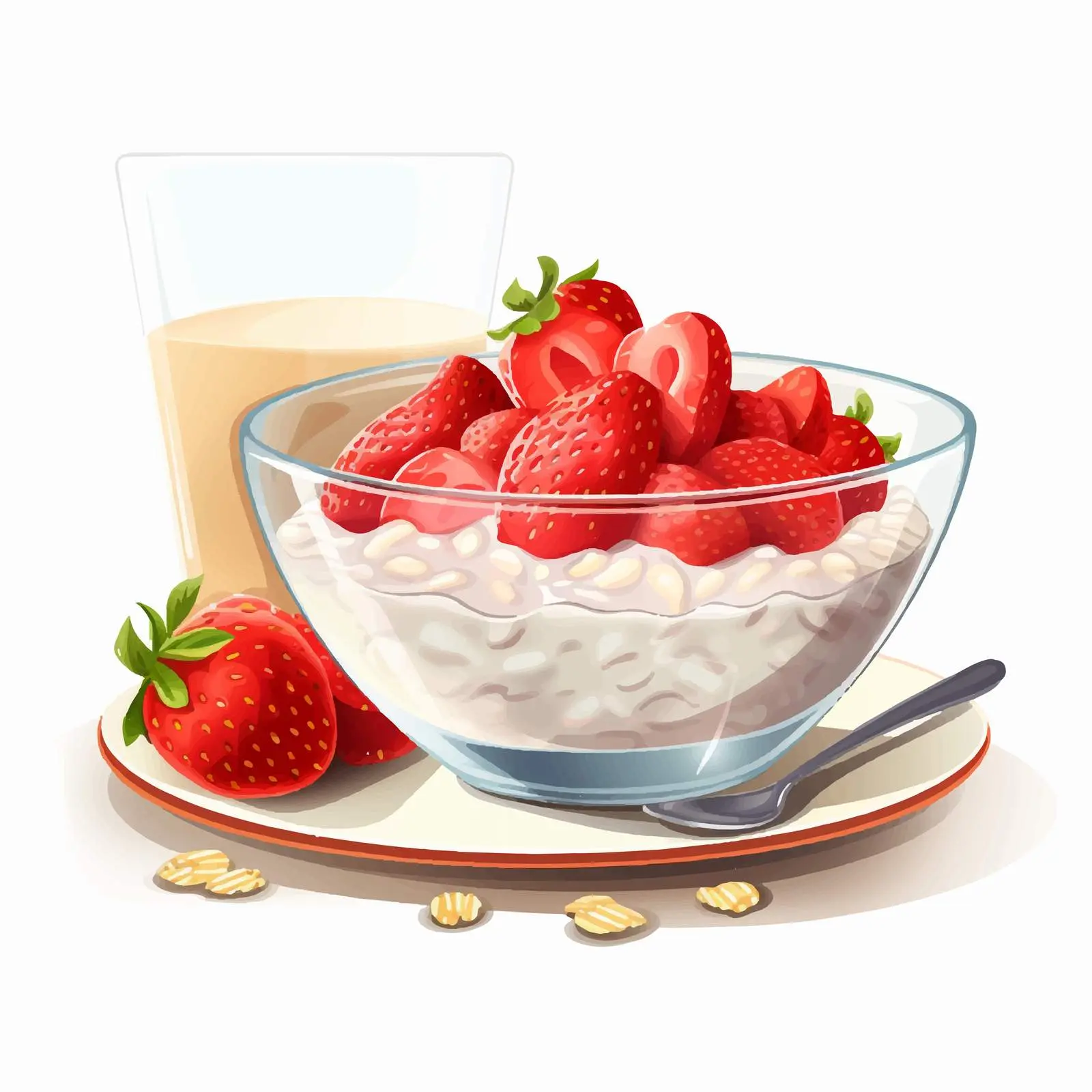 Oatmeal with Strawberries and Milk for Breakfast — free download from Dotvec