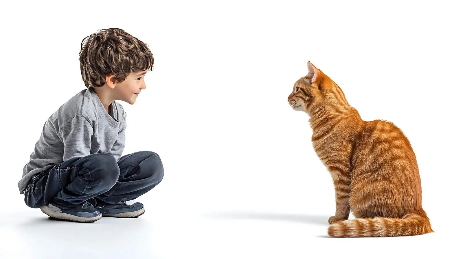 Boy and Cat Interaction on White Background — free download from Dotvec