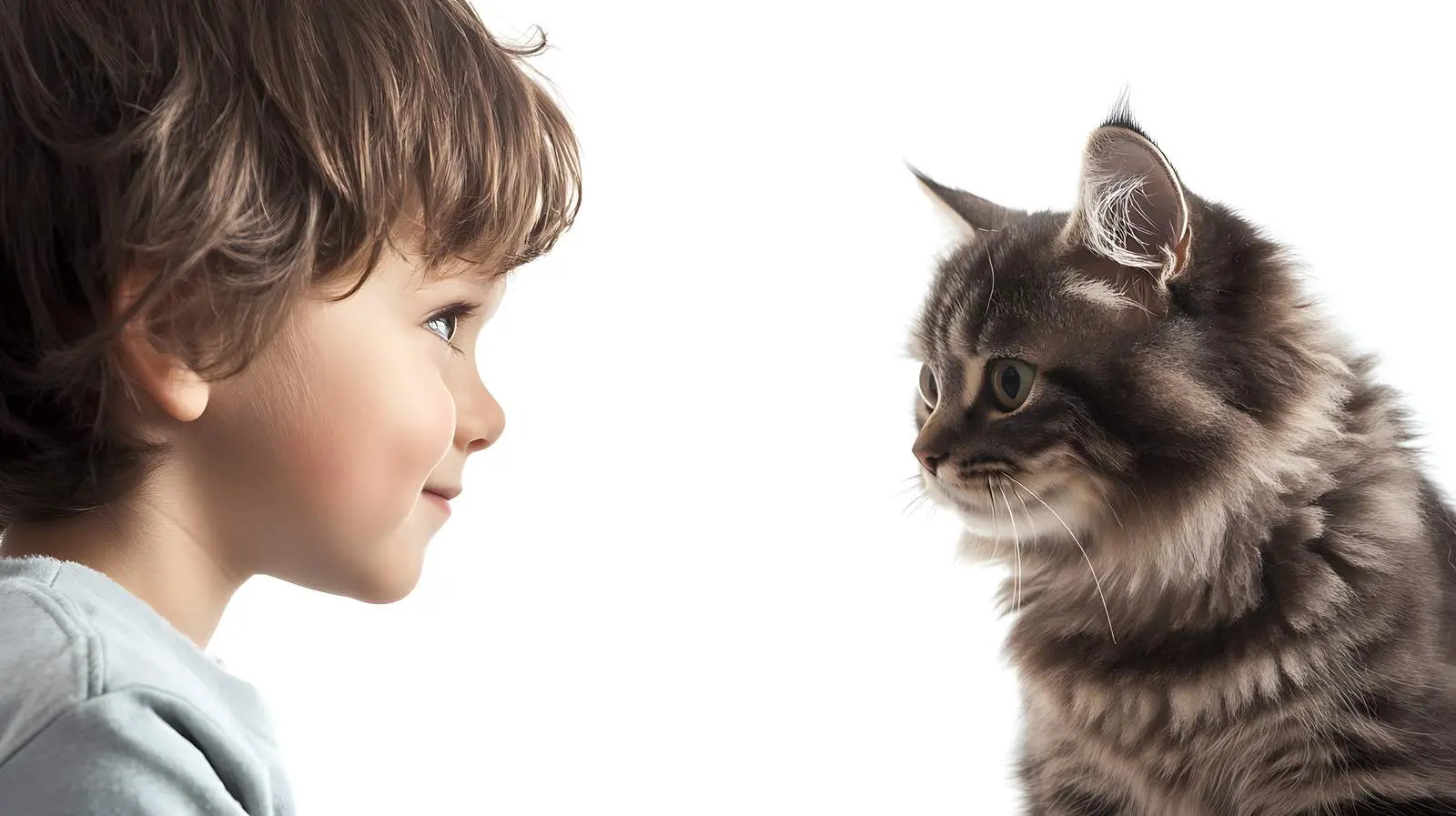 Boy and Cat Interacting on White Background — free download from Dotvec