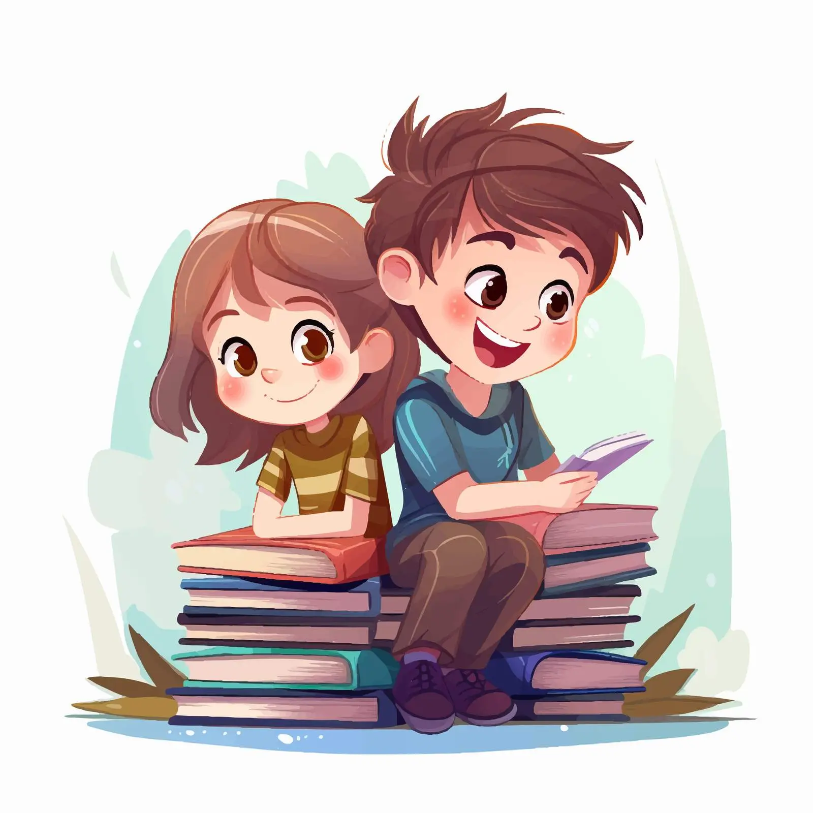 Children Reading on a Stack of Books — free download from Dotvec