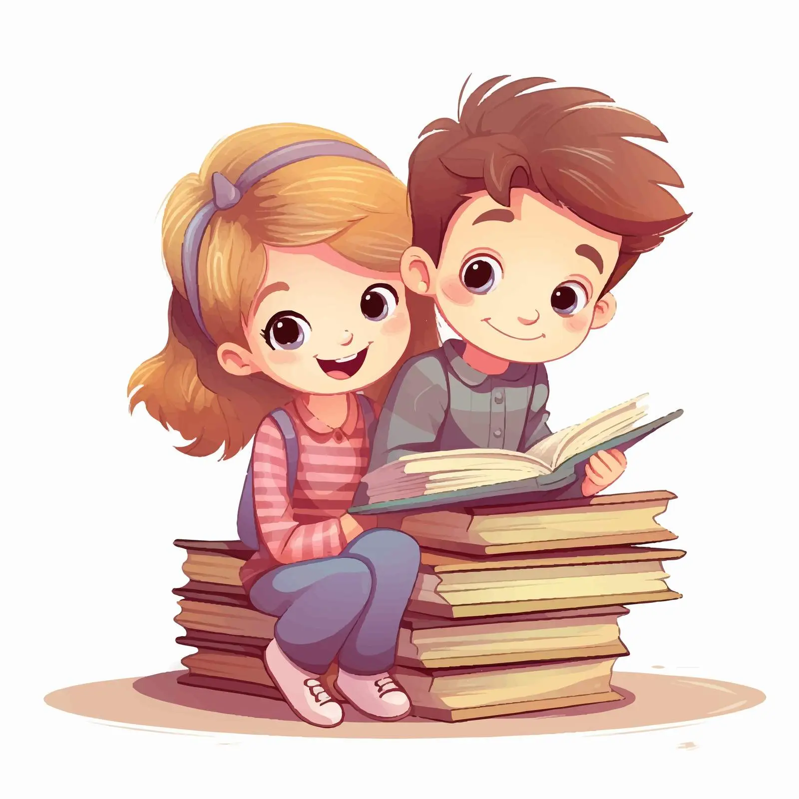Children Reading on Stack of Books — free download from Dotvec