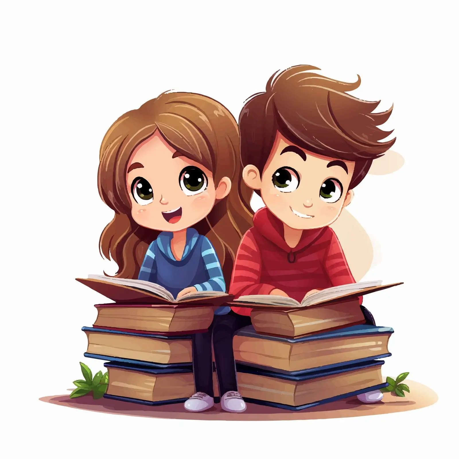 Children Reading Books on Stack of Books — free download from Dotvec