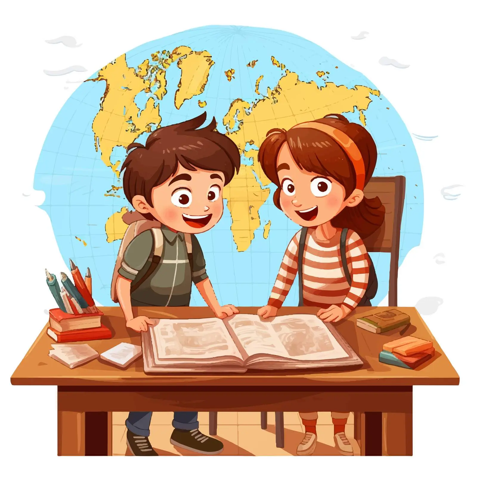 Students Engaged in Geography Class Illustration — free download from Dotvec