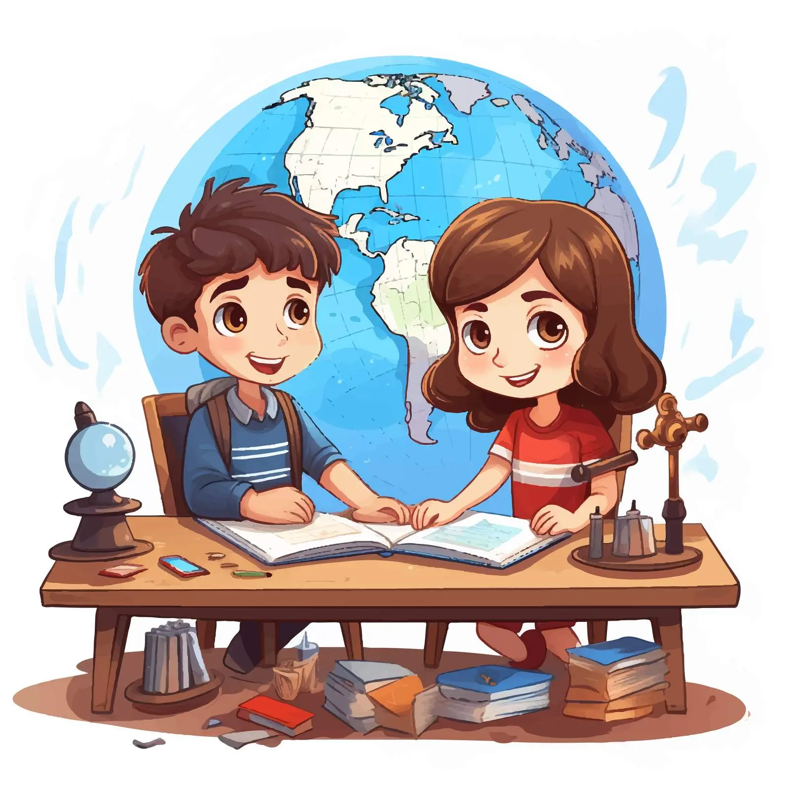 Boy and Girl in Geography Class Illustration — free download from Dotvec