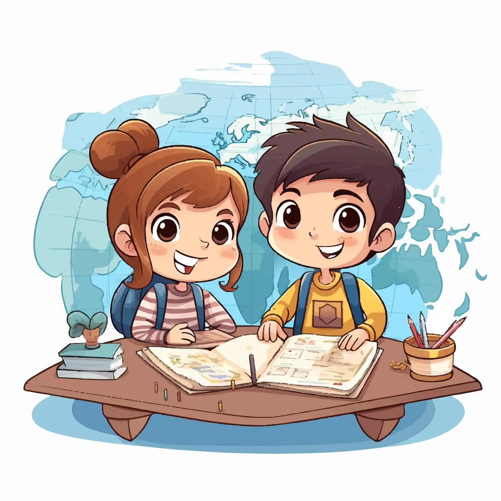 Boy and Girl Learning in Geography Class Vector — free download from Dotvec