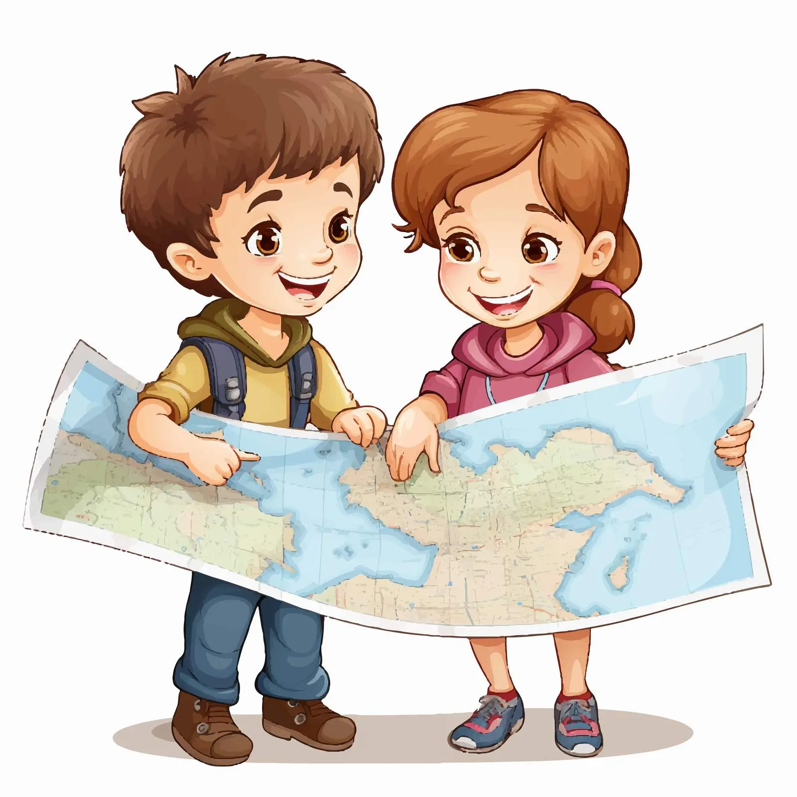 Children Exploring a Map Illustration Vector — free download from Dotvec