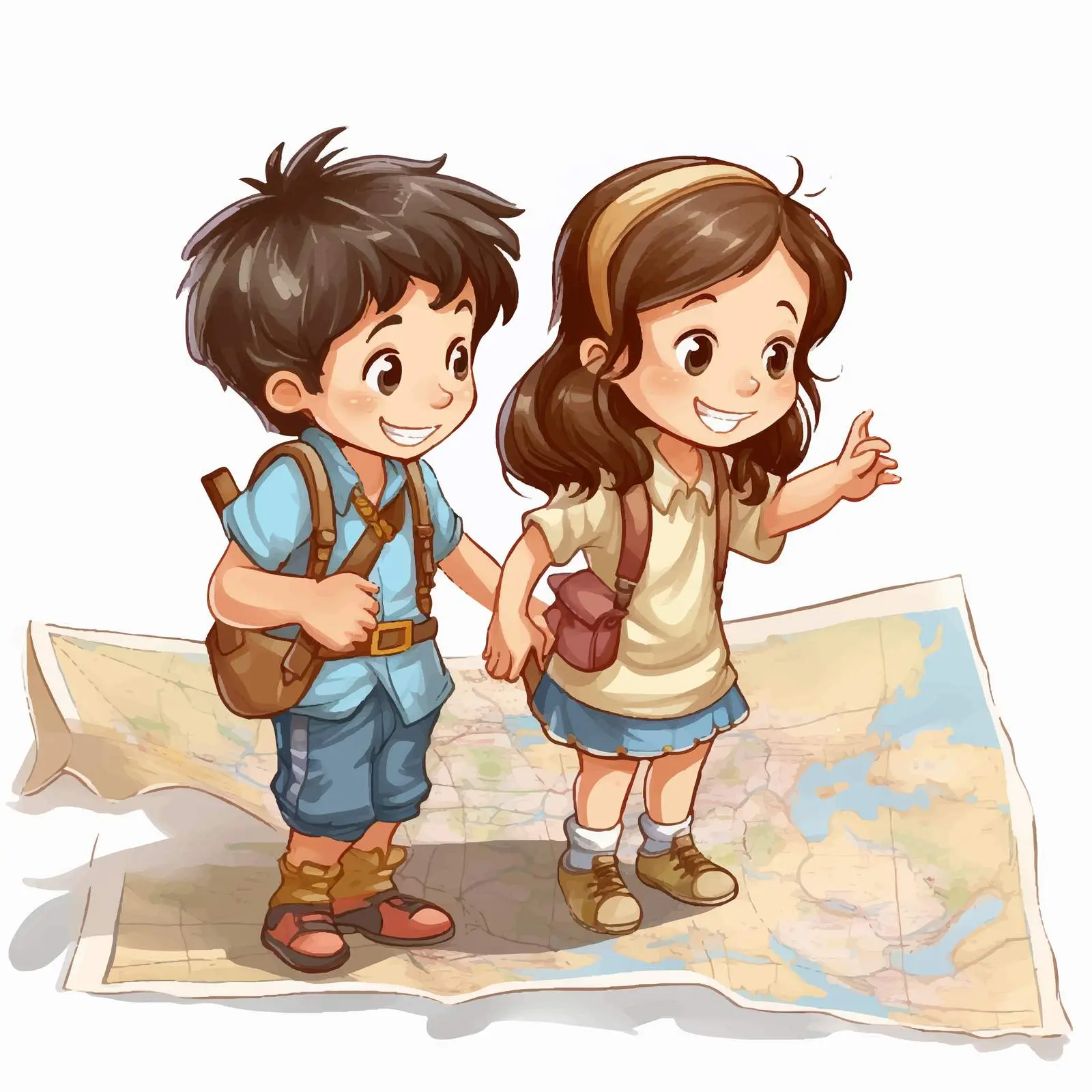 Children Exploring a Map Illustration — free download from Dotvec