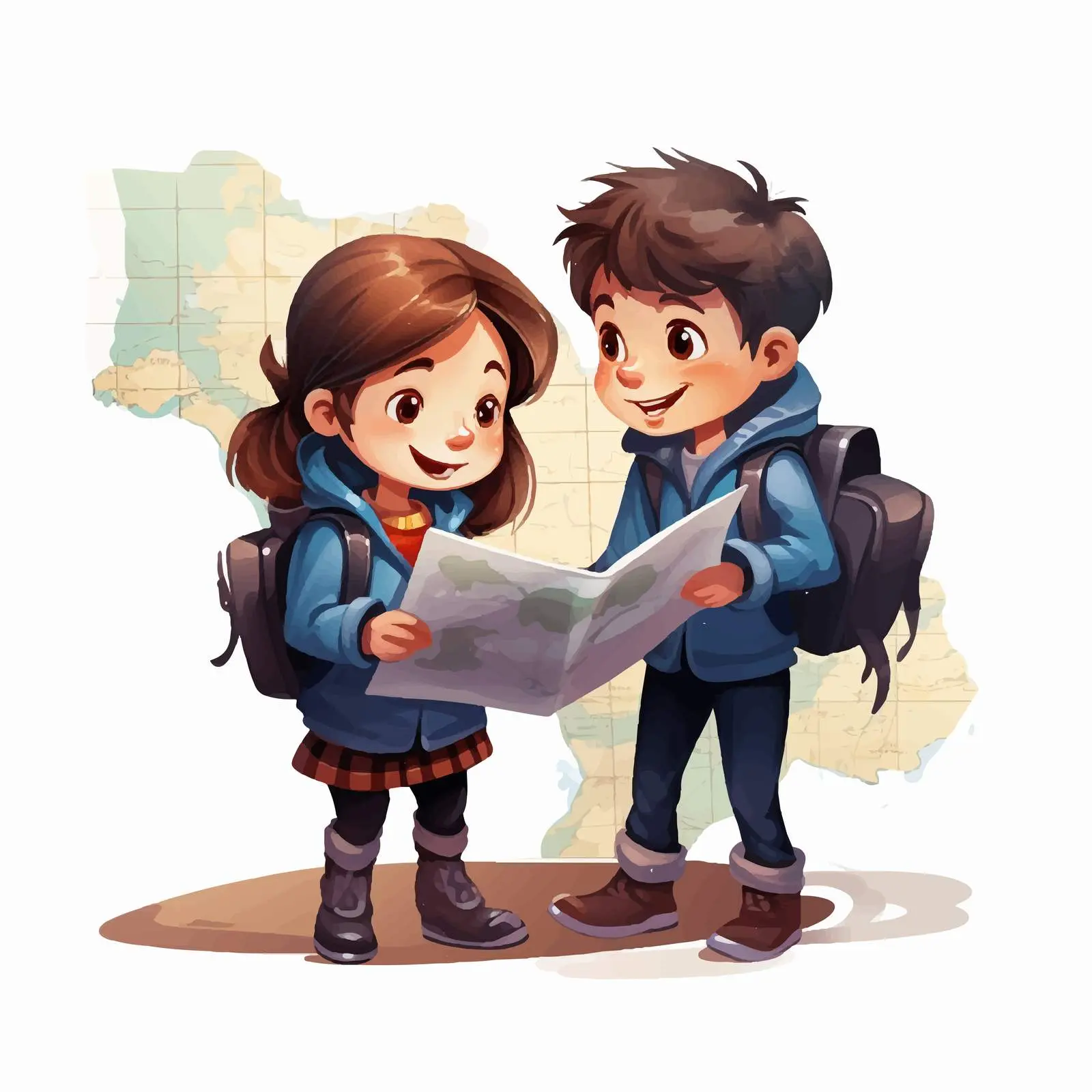 Children Exploring Map in Vector Illustration — free download from Dotvec