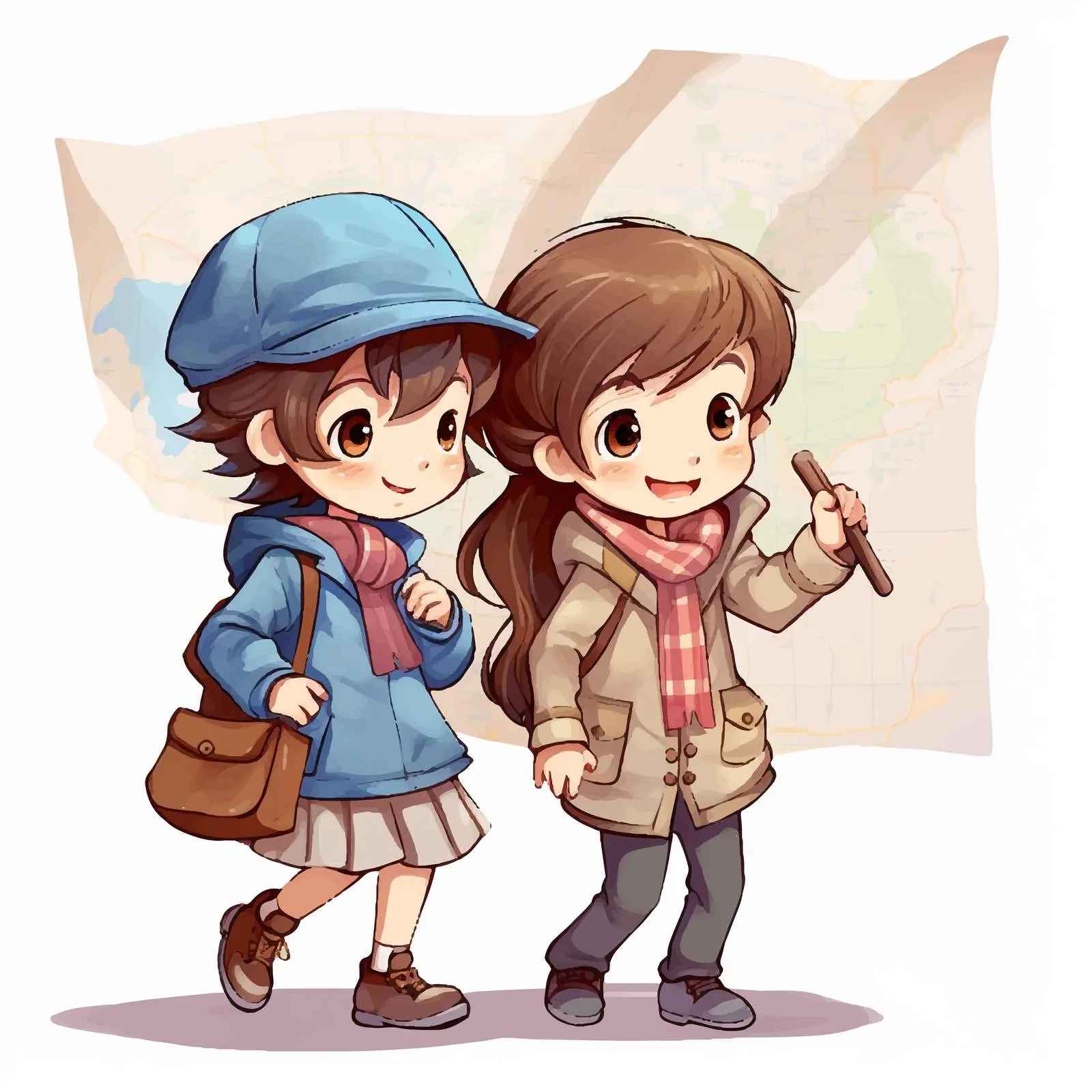 Children Exploring Map Illustration — free download from Dotvec