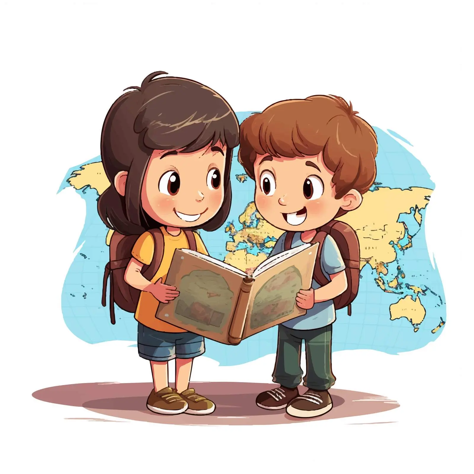 Kids Exploring World Atlas Illustration — free download from Dotvec