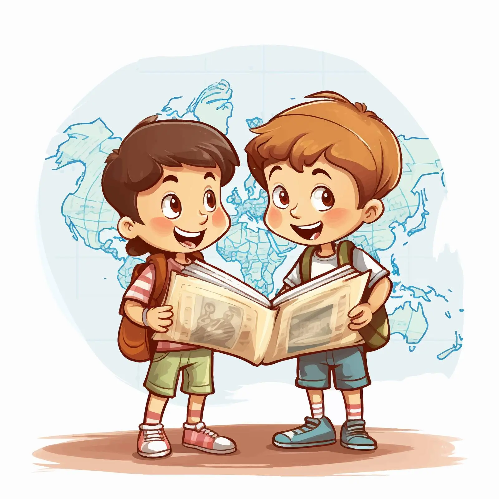Children Exploring World Atlas Illustration — free download from Dotvec
