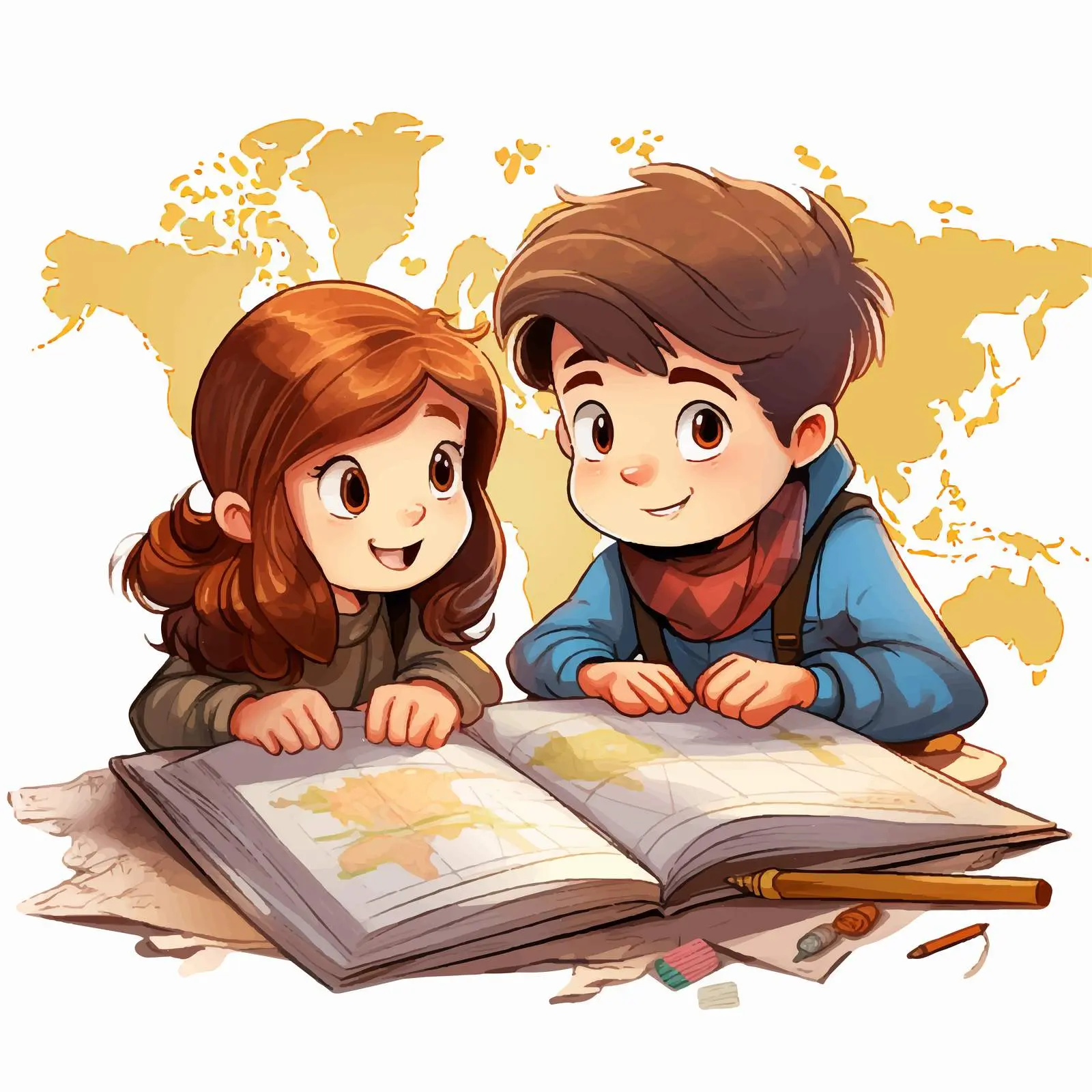 Children Exploring World Atlas Together — free download from Dotvec