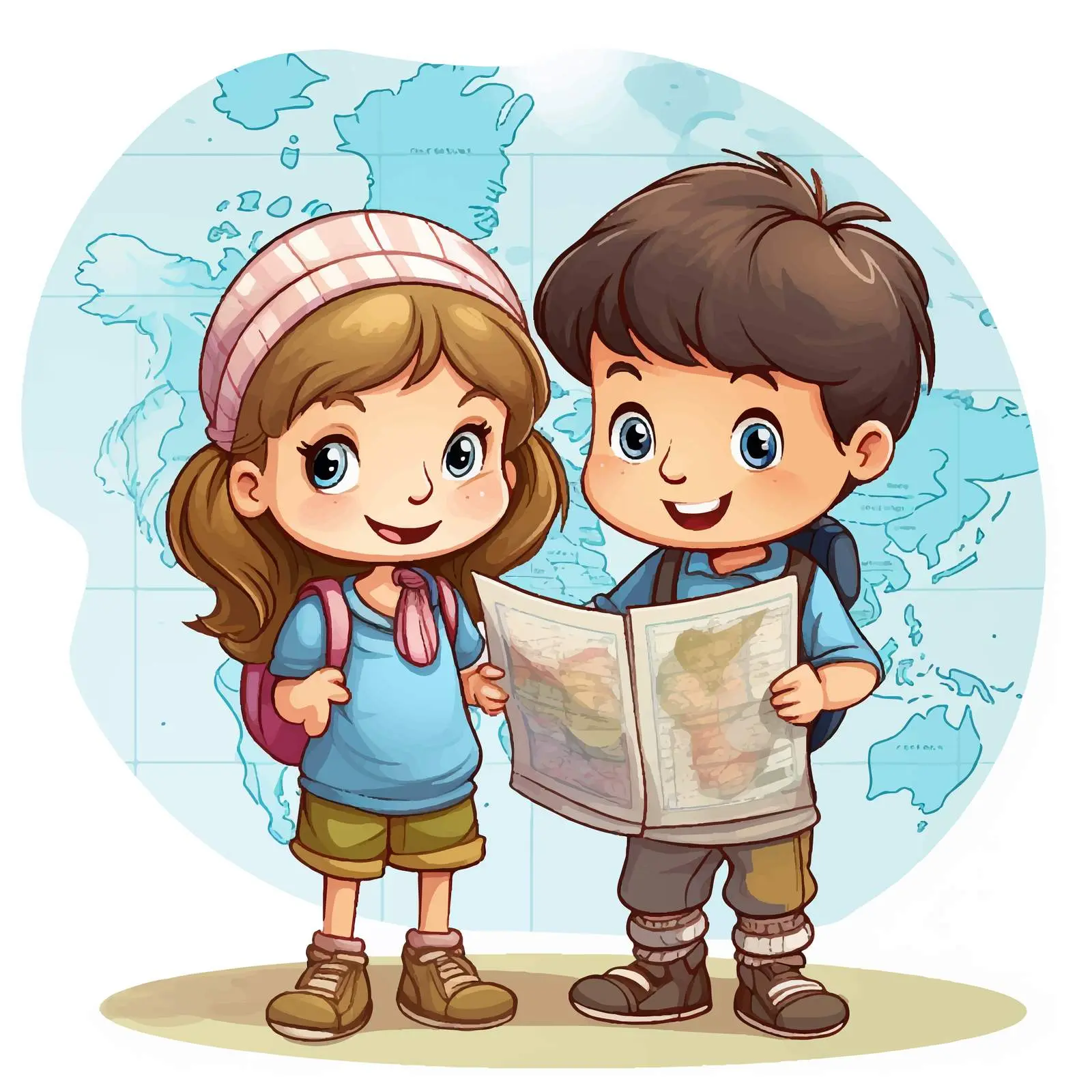 Children Exploring the World Atlas Illustration — free download from Dotvec