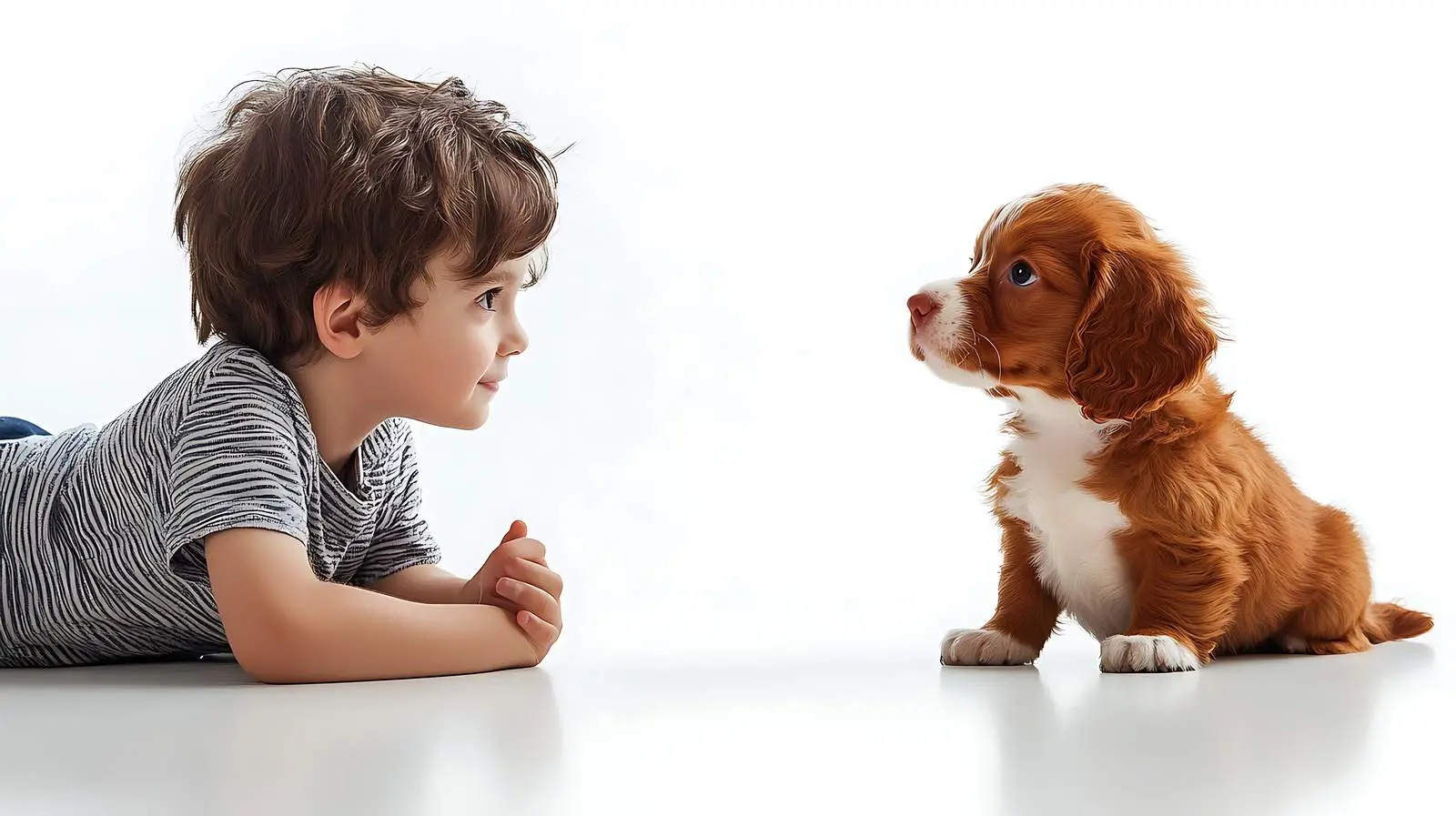 Boy and Puppy Together on White Background – free pup image from Dotvec