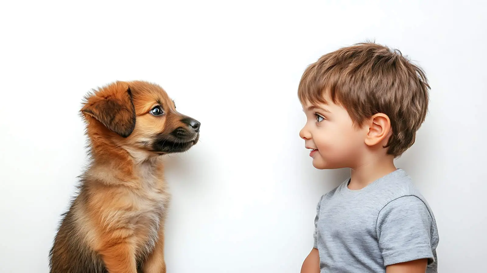 Boy and Puppy Gazing at Each Other – free pup image from Dotvec