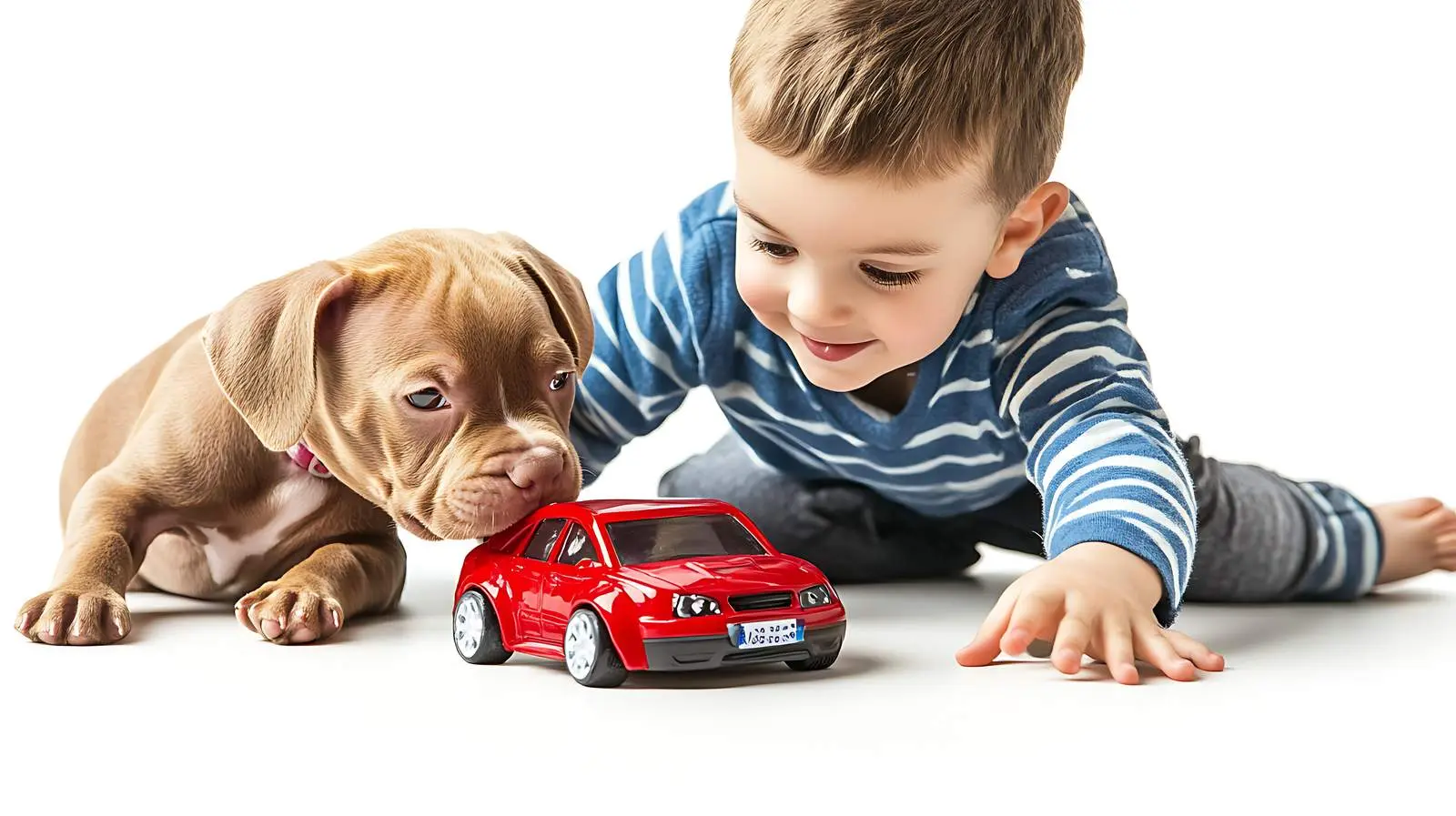 Boy Playing with Pitbull Puppy and Toy Car — free download from Dotvec
