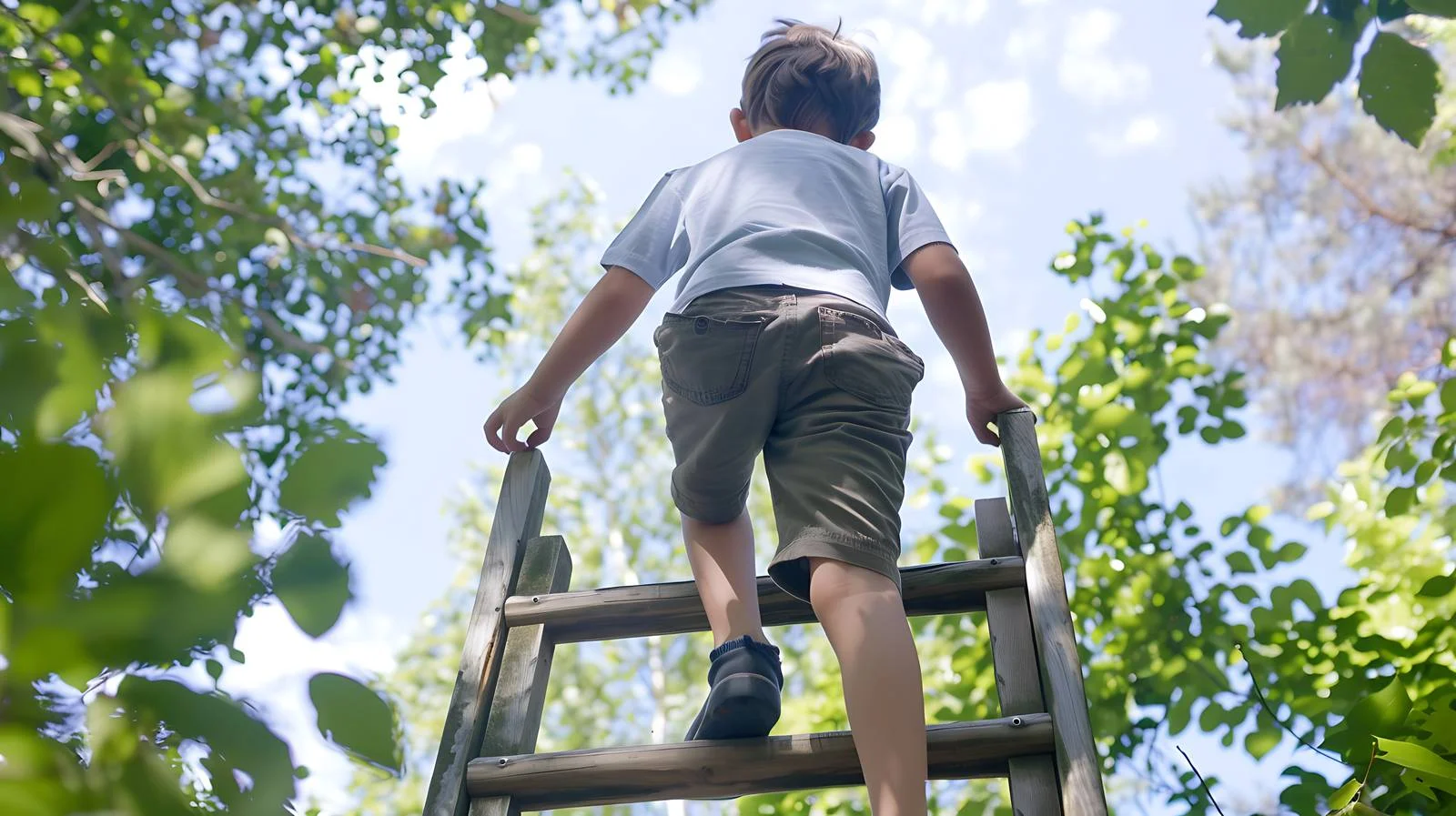 Young boy ascending park ladder on sunny day — free download from Dotvec