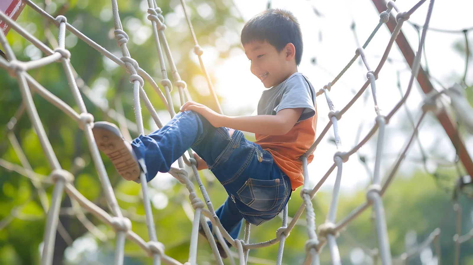 Child Climbing Spider Web in Park — free download from Dotvec