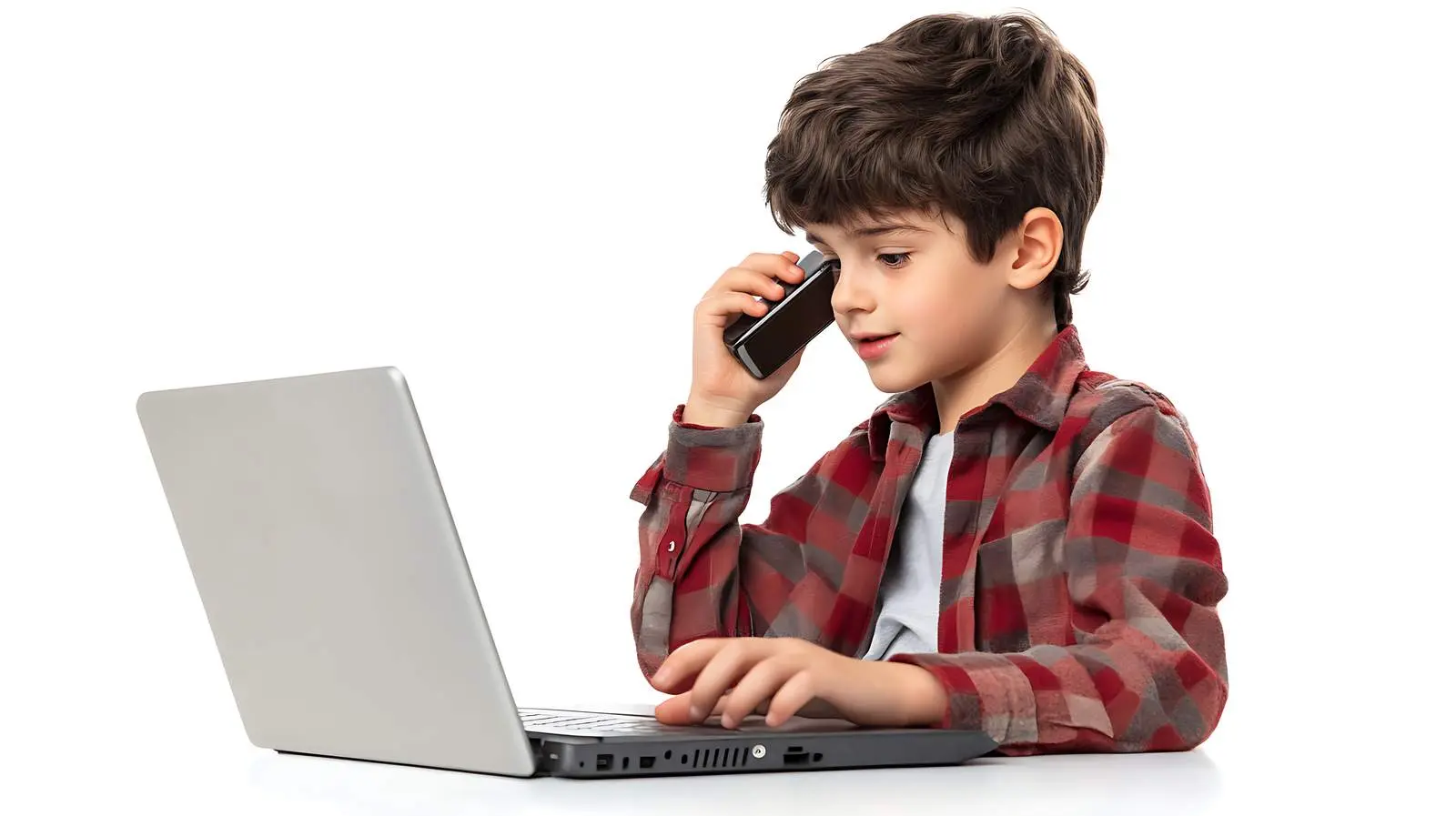 Boy Using Mobile Phone Next to Laptop – free youth culture image from Dotvec