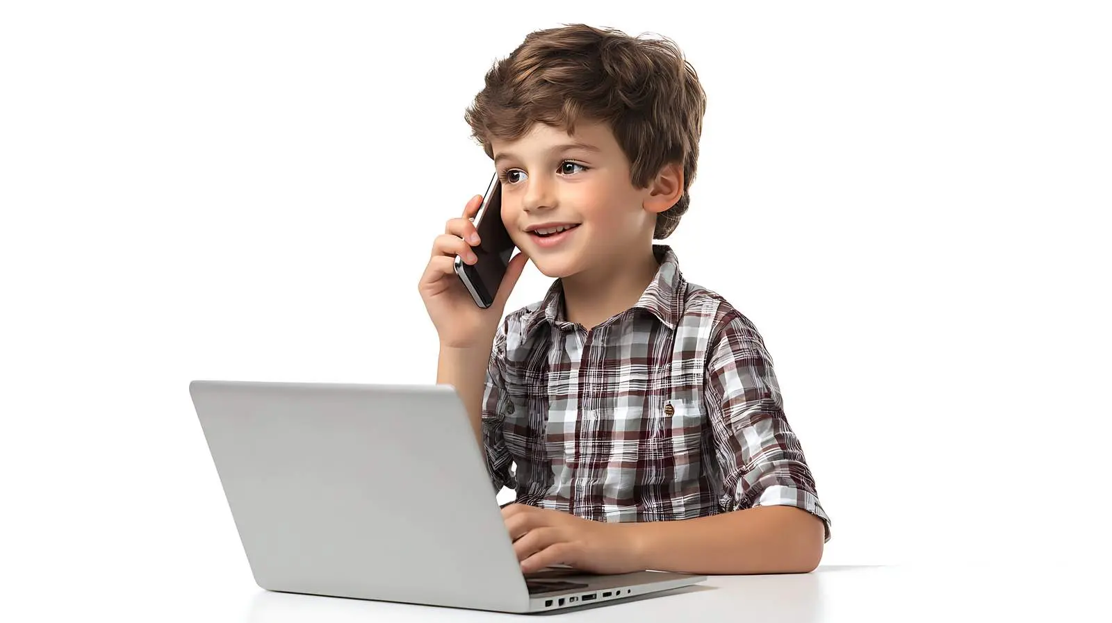 Boy Using Mobile Phone Next to Laptop – free youth culture image from Dotvec