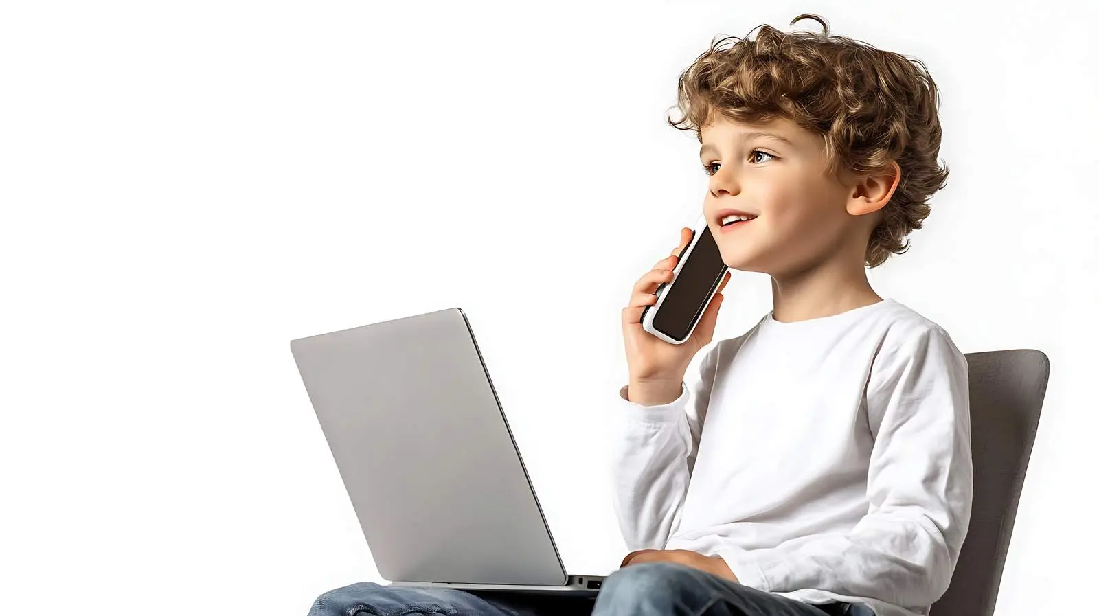 Boy Using Mobile Phone Next to Laptop — free download from Dotvec
