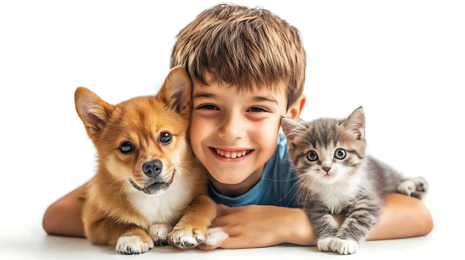 Dog and Kitten Sitting Together on White Background — free download from Dotvec