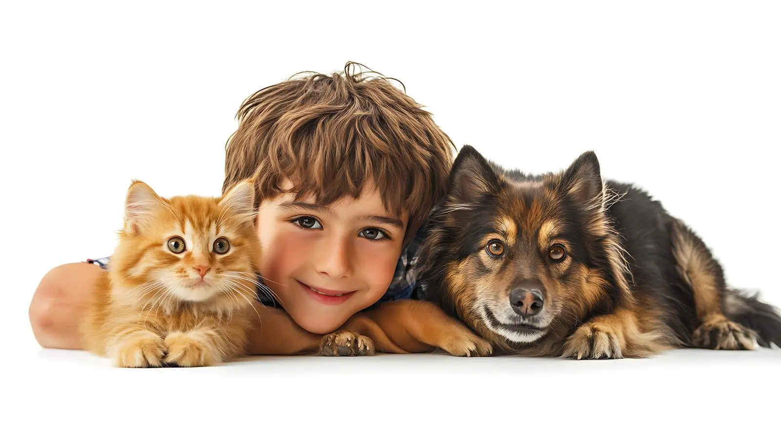 Dog and Kitten Together on White Background – free mammals image from Dotvec