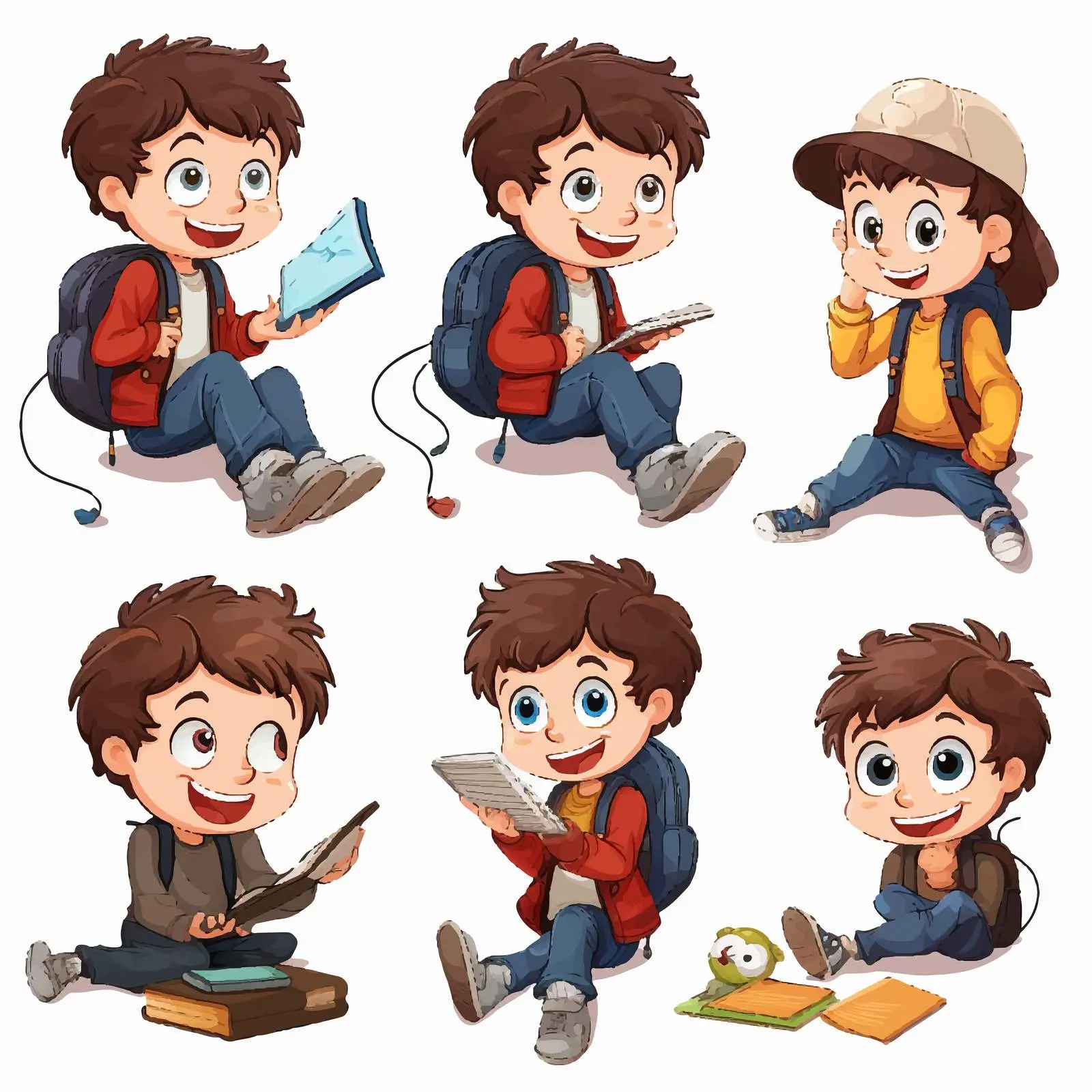 Boy Engaging in Various Activities Illustration — free download from Dotvec