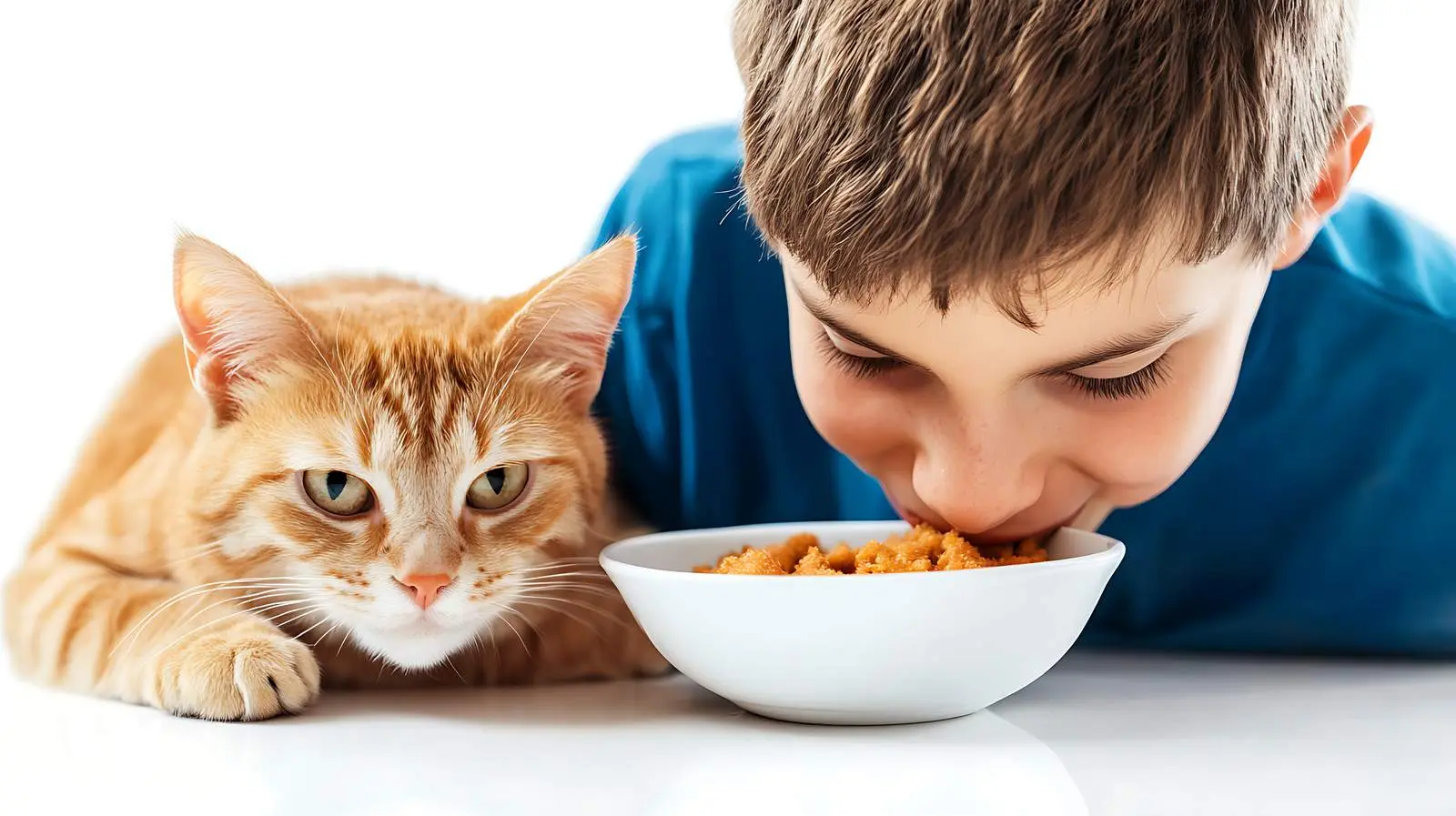 Boy and Cat Enjoying Meal Together — free download from Dotvec