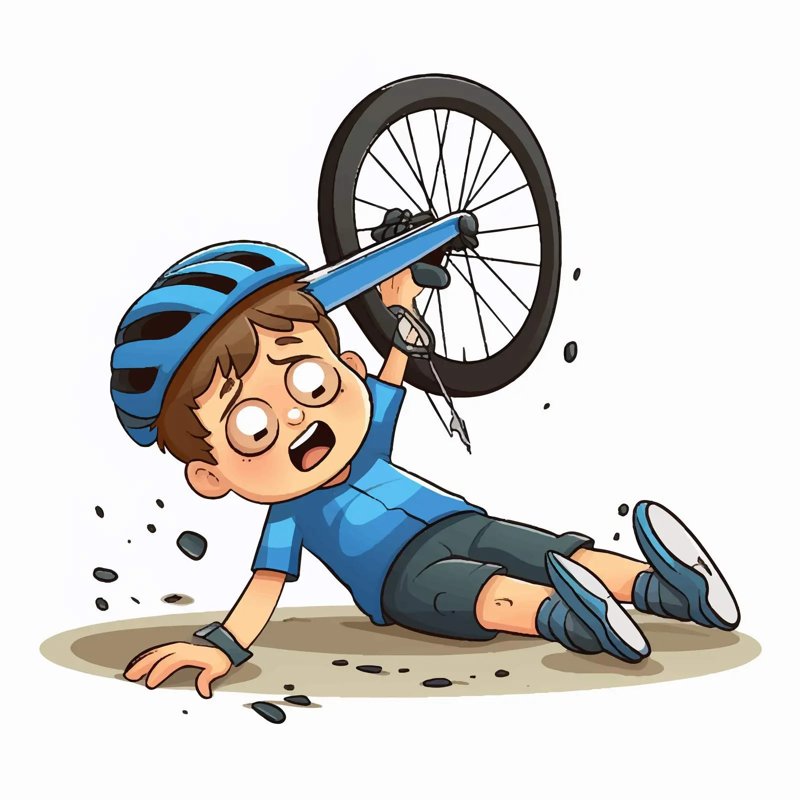 Cartoon Boy Fallen Off Bicycle Illustration – free cartooning image from Dotvec