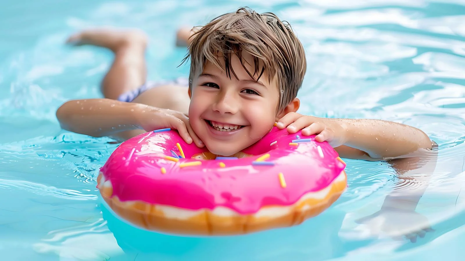 Joyful Boy Relaxing in Pool Scene — free download from Dotvec