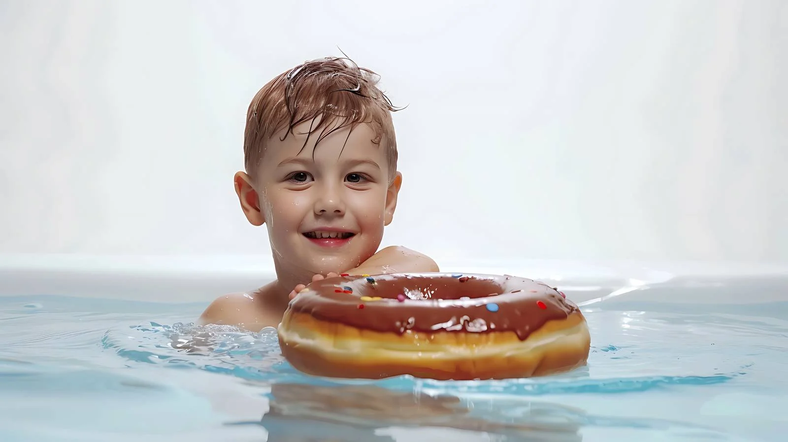 Joyful boy rests in pool on vacation — free download from Dotvec