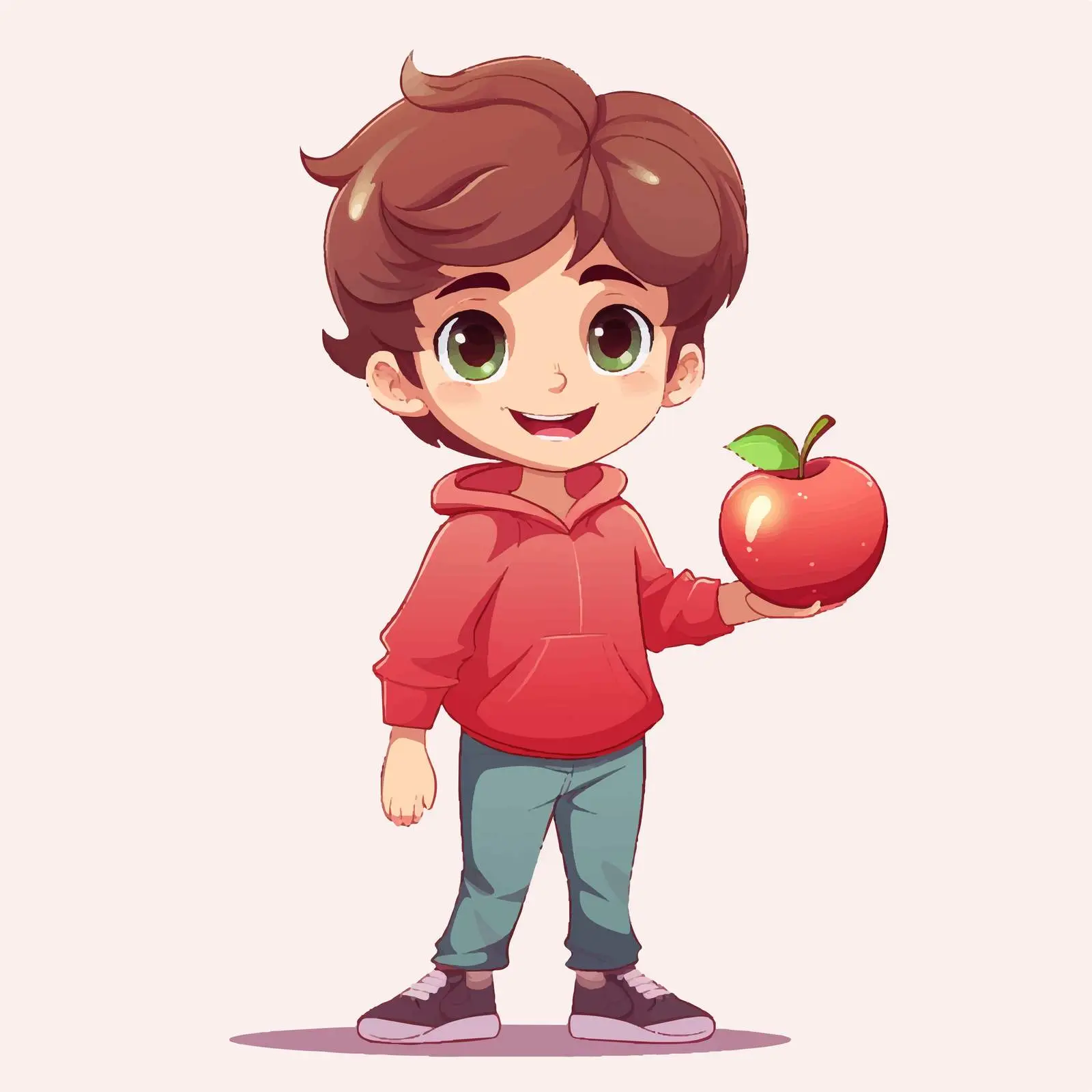 Boy Holding Apple Illustration on White Background — free download from Dotvec