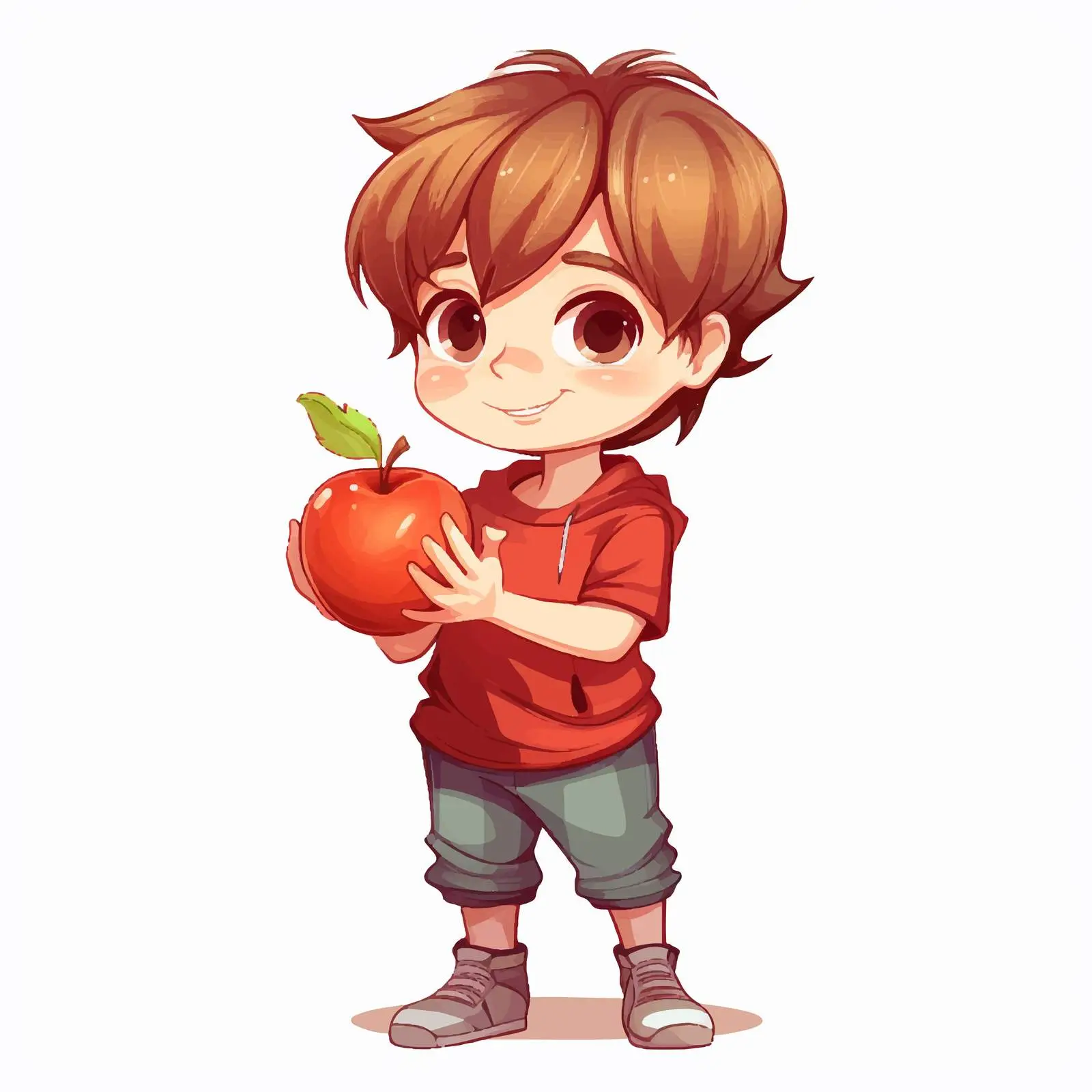 Boy Holding Apple Illustration on White Background — free download from Dotvec