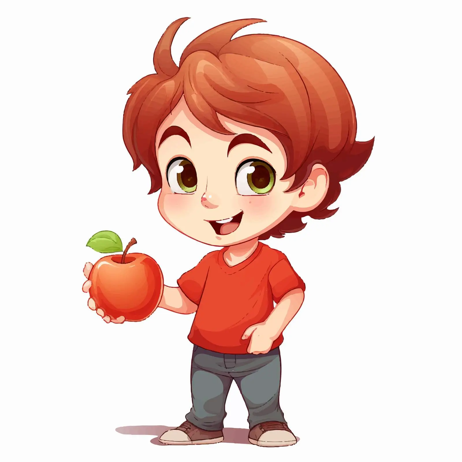 Boy Holding Apple Illustration on White Background — free download from Dotvec