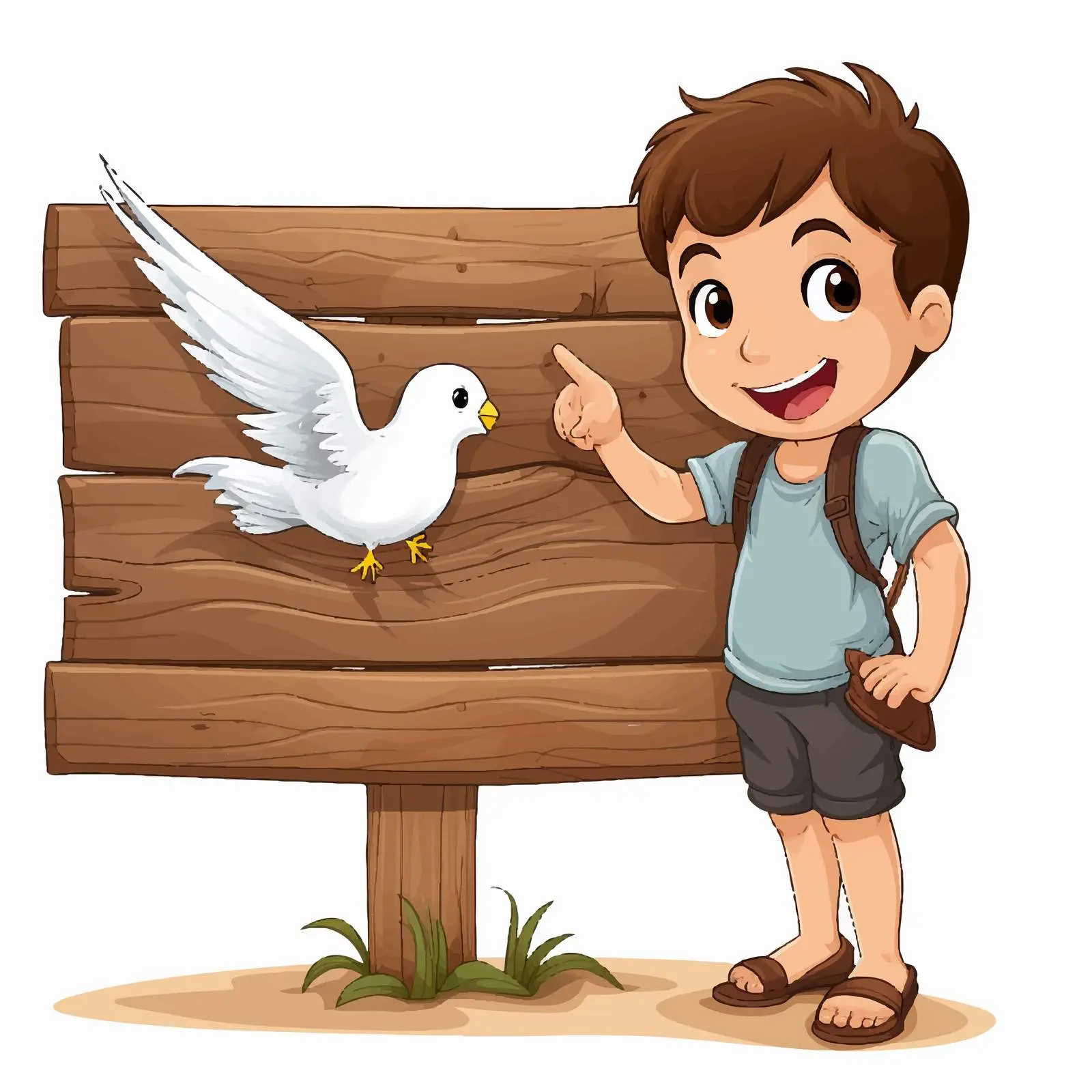 Boy with Net and Dove Vector Illustration — free download from Dotvec