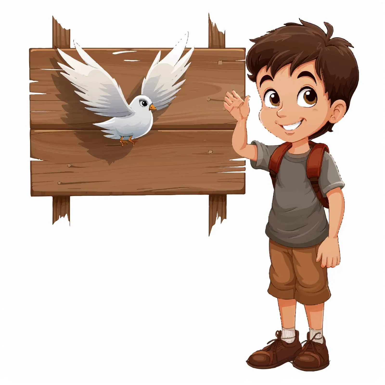 Boy with Net and Wooden Sign Vector — free download from Dotvec