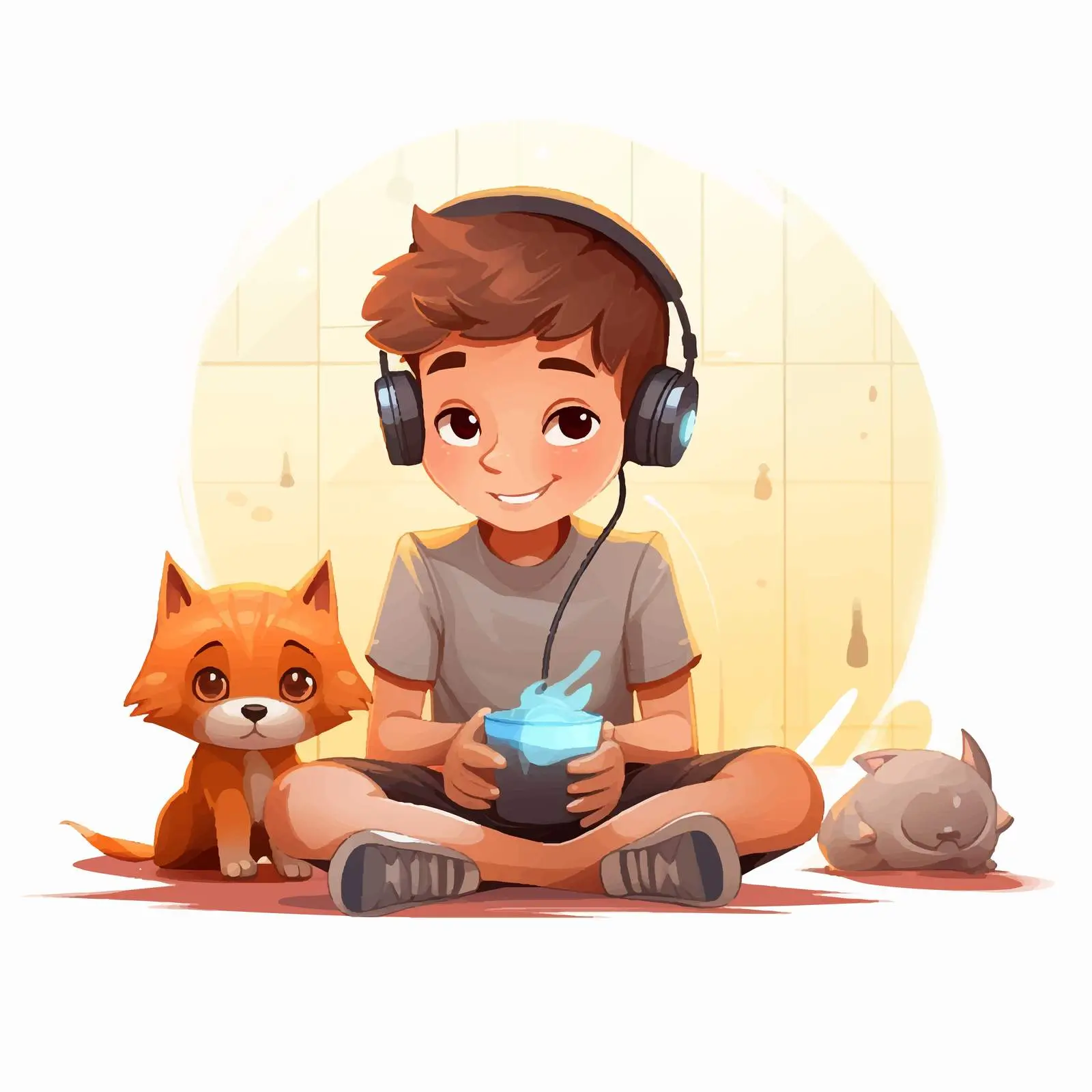 Boy Listening to Music with Pet on Floor — free download from Dotvec
