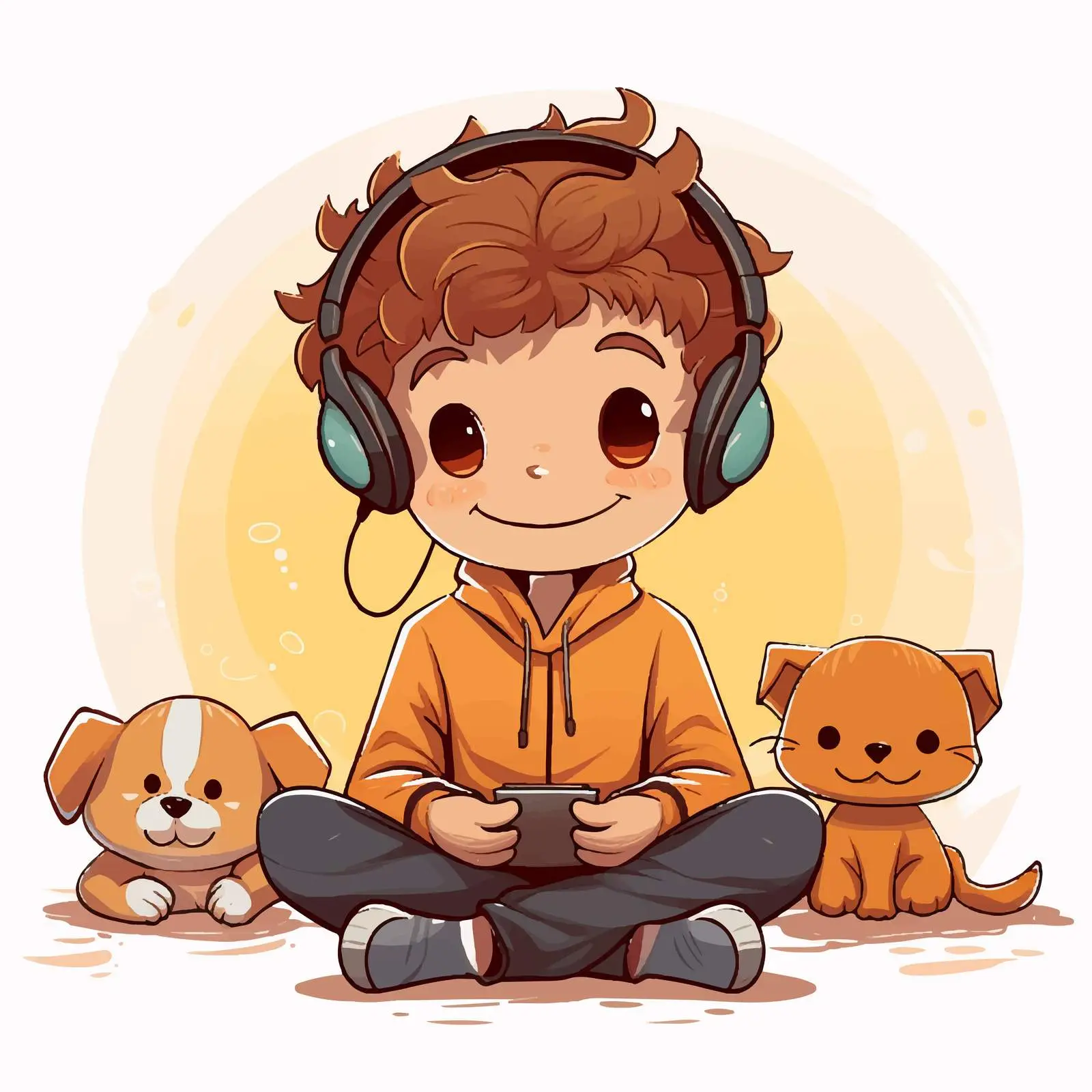 Boy With Pet Listening to Music on Floor — free download from Dotvec