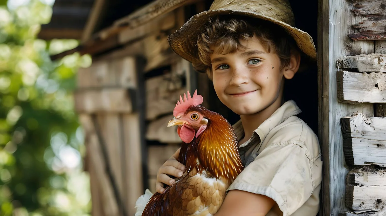 Young Boy with Polish Chicken Outdoors — free download from Dotvec
