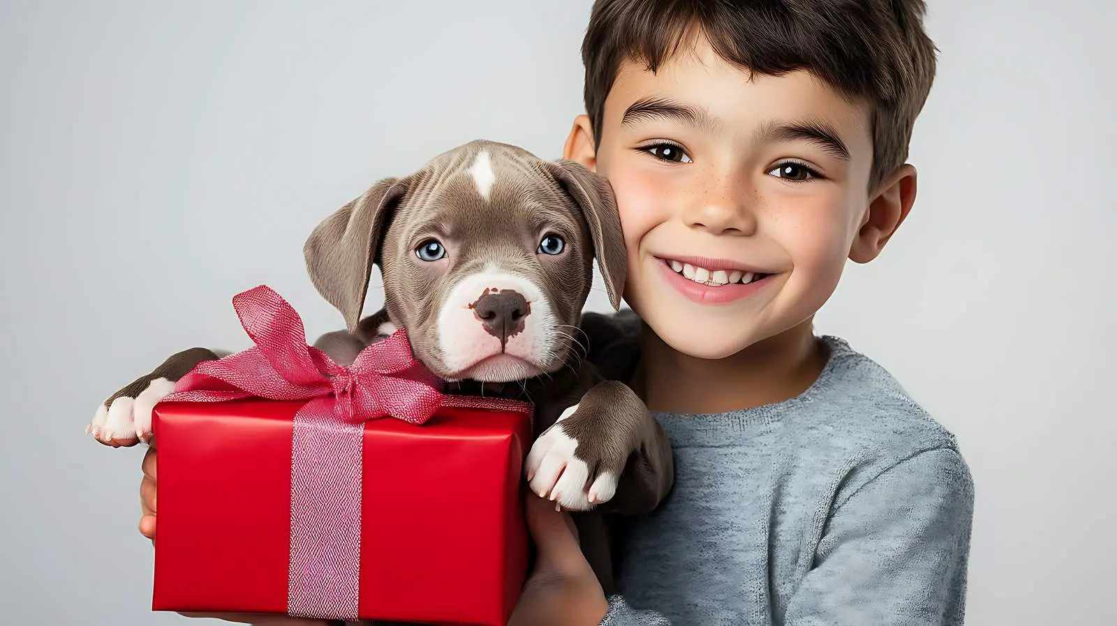 Boy Hugs Puppy Pitbull Birthday Gift — free download from Dotvec