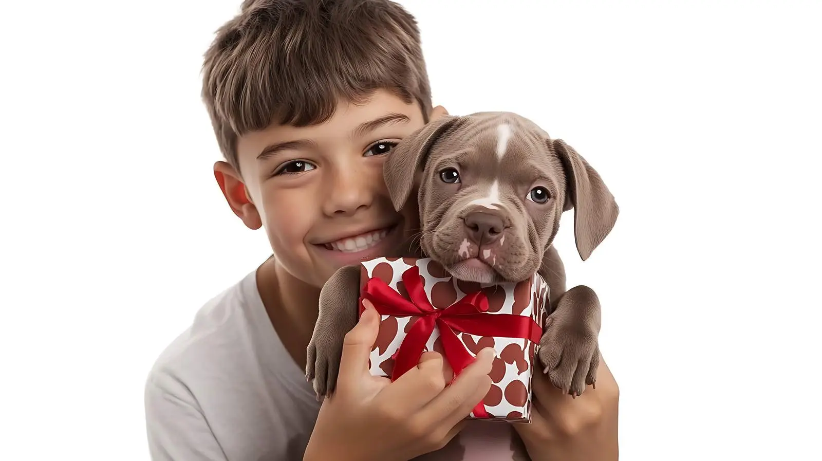 Boy Hugs Pitbull Puppy for Birthday Gift — free download from Dotvec