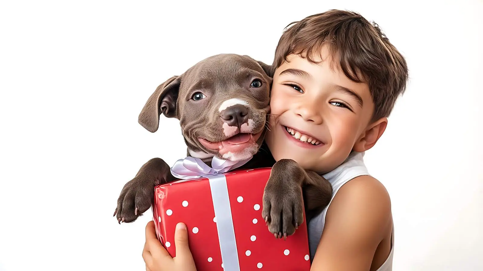 Boy Hugs Puppy Pitbull on Birthday — free download from Dotvec