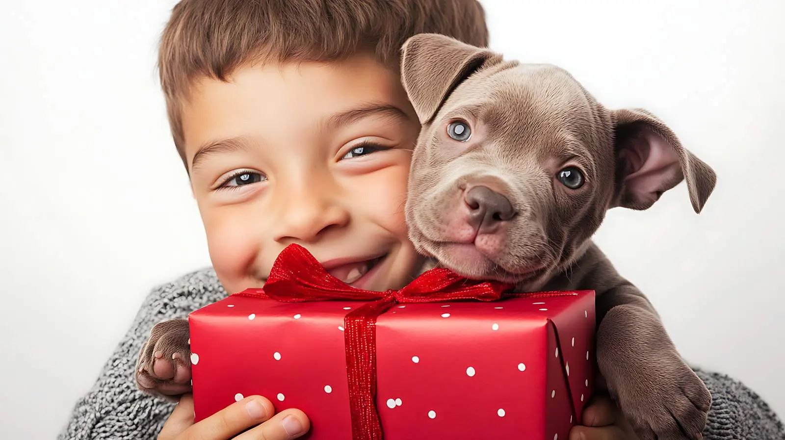 Boy Hugs Pitbull Puppy for Birthday Gift — free download from Dotvec