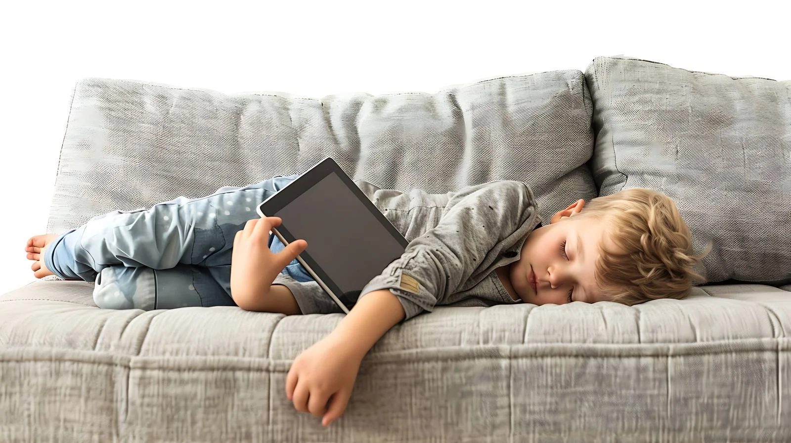 Child napping on tablet, sofa isolated — free download from Dotvec