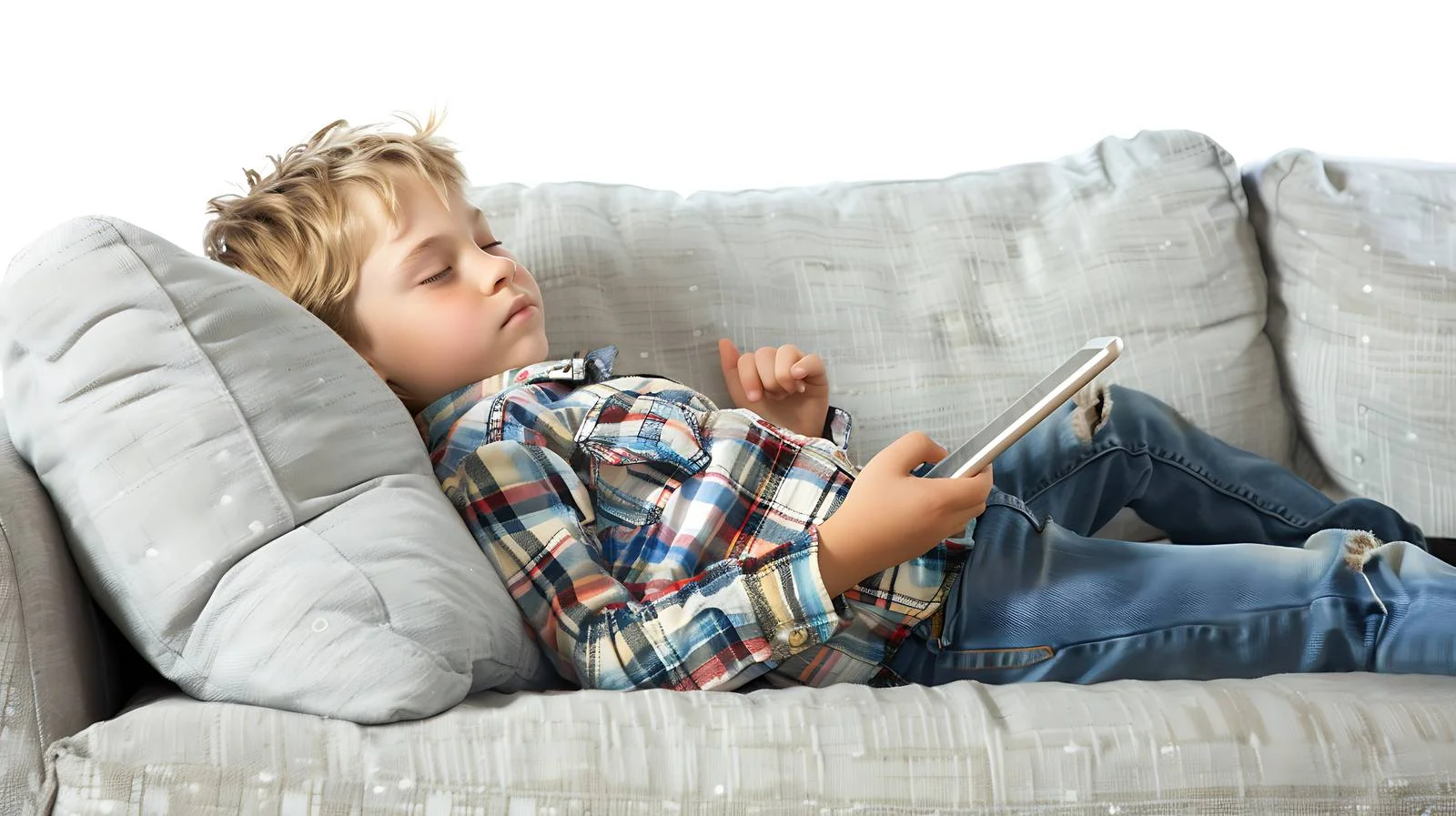 Boy Resting on Tablet on Couch — free download from Dotvec